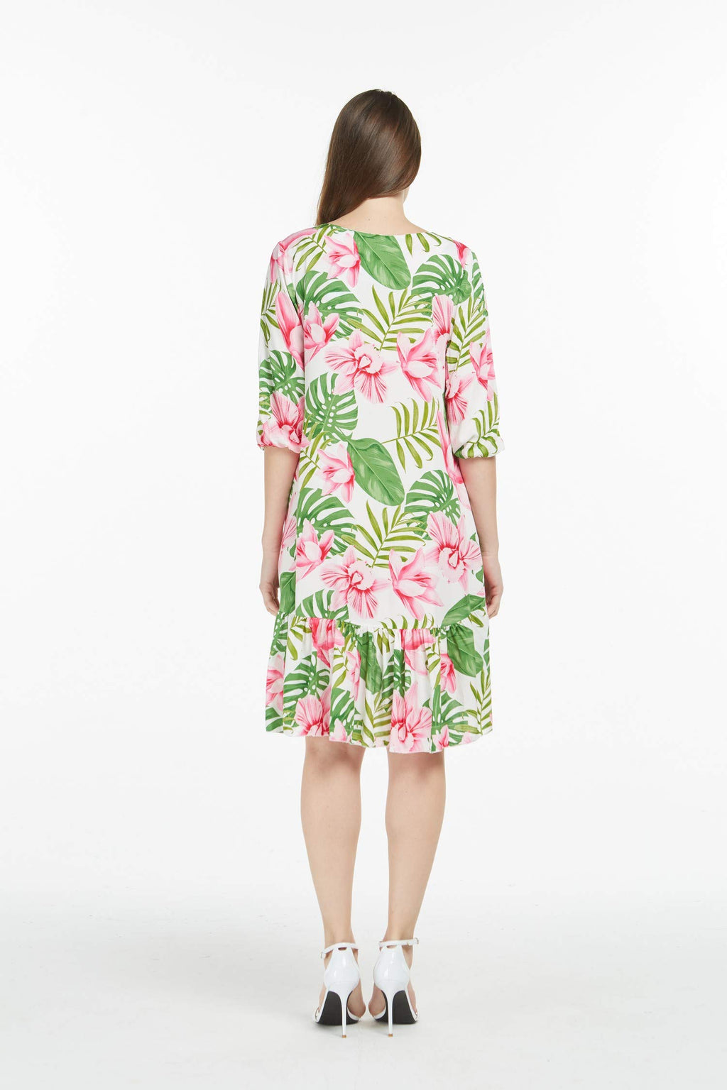 Matchable Family Hawaiian Luau 3/4 Sleeve Dress, Lotus and Orchid, Women, Small