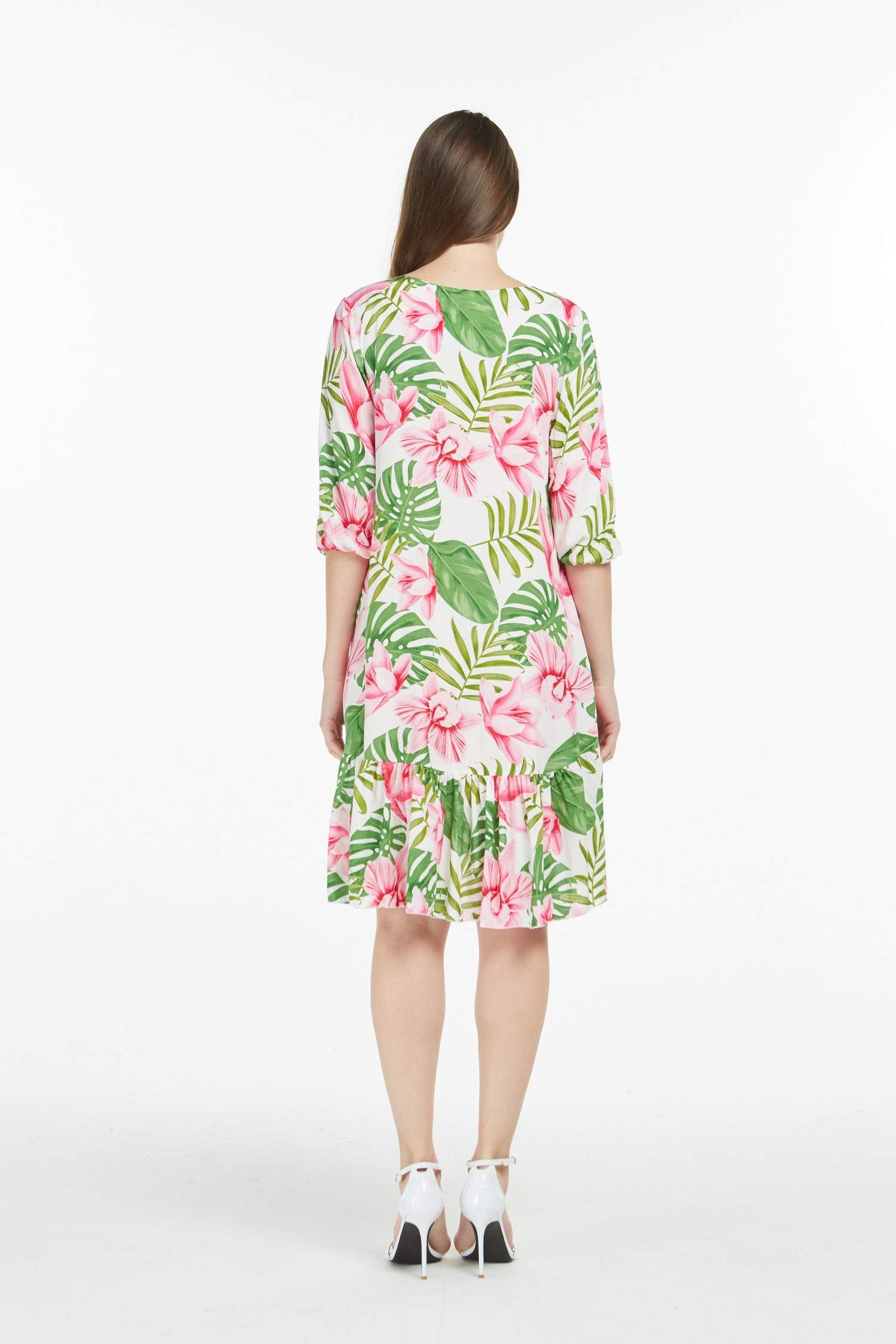 Matchable Family Hawaiian Luau 3/4 Sleeve Dress, Lotus and Orchid, Women, Small