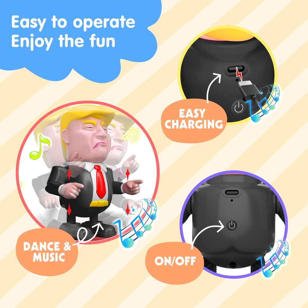 TOYTANLIFE Trump Toys Rechargeable Dancing Robot Kids Toys, Prank Toys & Games, Xmas Birthday Gifts, Toys for Boys & Girls Ages 3 to Up (Black)