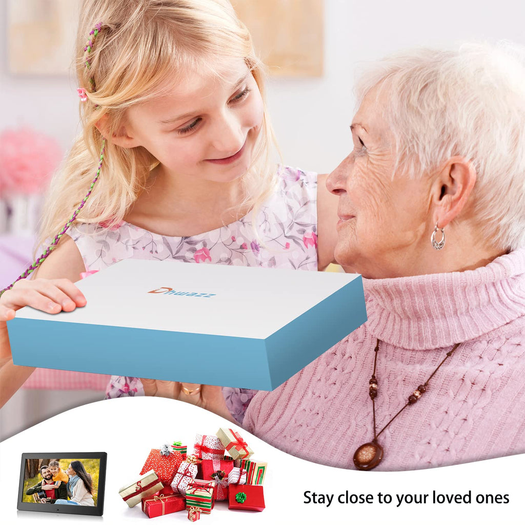 Dhwazz 10.1 Inch USB Digital Picture Frame, Non-WiFi SD Card Smart Photo Frames IPS Screen HD Display with Remote Control, Support Video and Music, Slideshow, Wall Mountable, Easy to use for Seniors