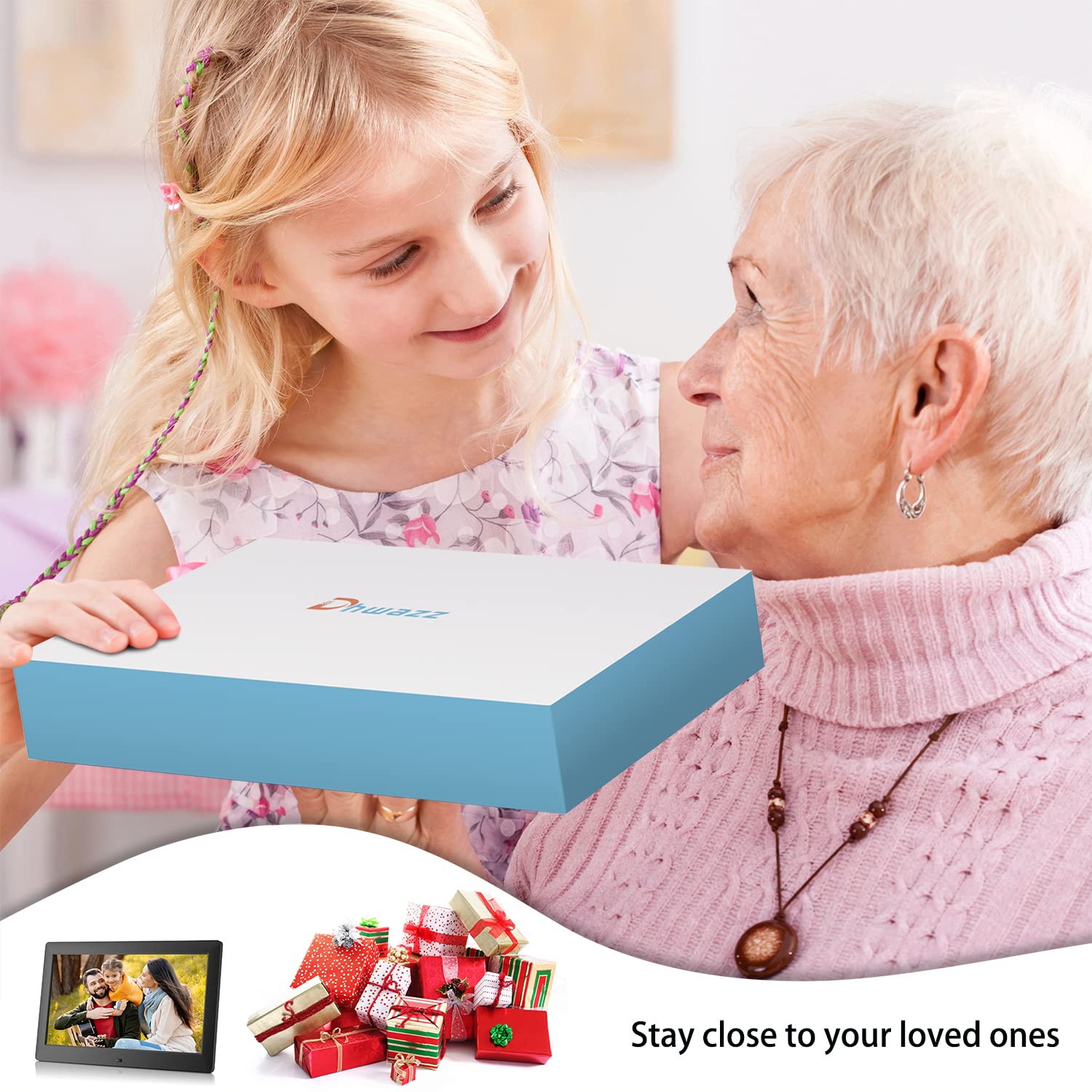 Dhwazz 10.1 Inch USB Digital Picture Frame, Non-WiFi SD Card Smart Photo Frames IPS Screen HD Display with Remote Control, Support Video and Music, Slideshow, Wall Mountable, Easy to use for Seniors