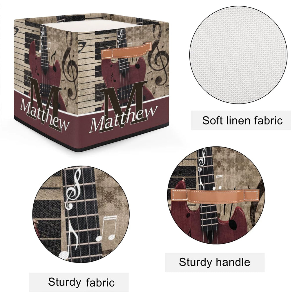 Retro Music Guitar Personalized Names Storage Bins Baskets for Organizing Custom Storage Baskets Collapsible with Handles for Clothes, Toys, Blanket, Towel,Pet Stuff
