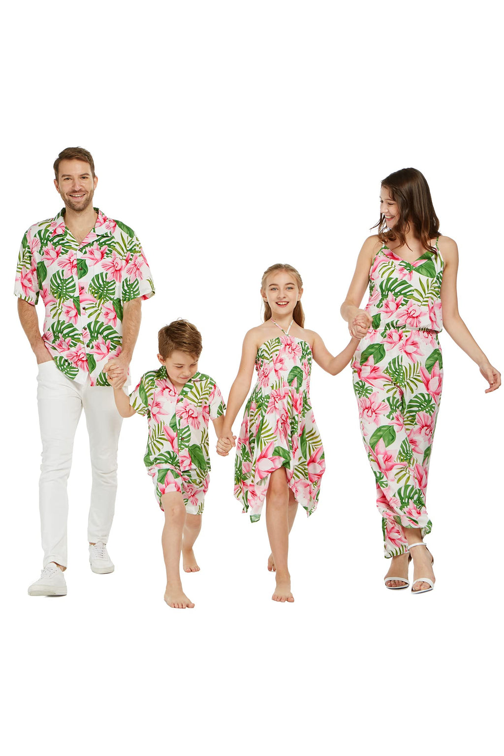 Matchable Family Hawaiian Luau 3/4 Sleeve Dress, Lotus and Orchid, Women, Small