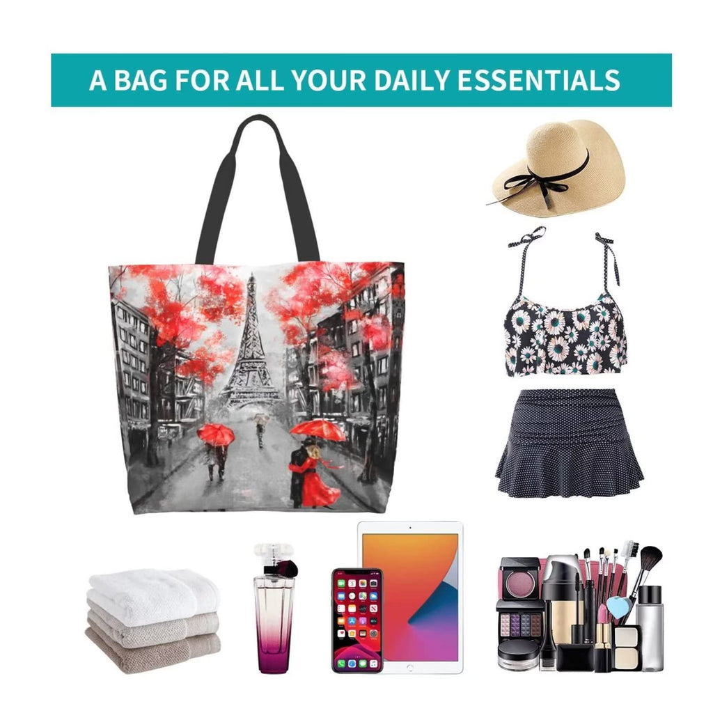 Romantic Eiffel Tower Grocery Bag French Tote Shopping Bag, Stylish Paris Street Gift Bag Paris Reusable Beach Bags Shoulder Bag Handbag