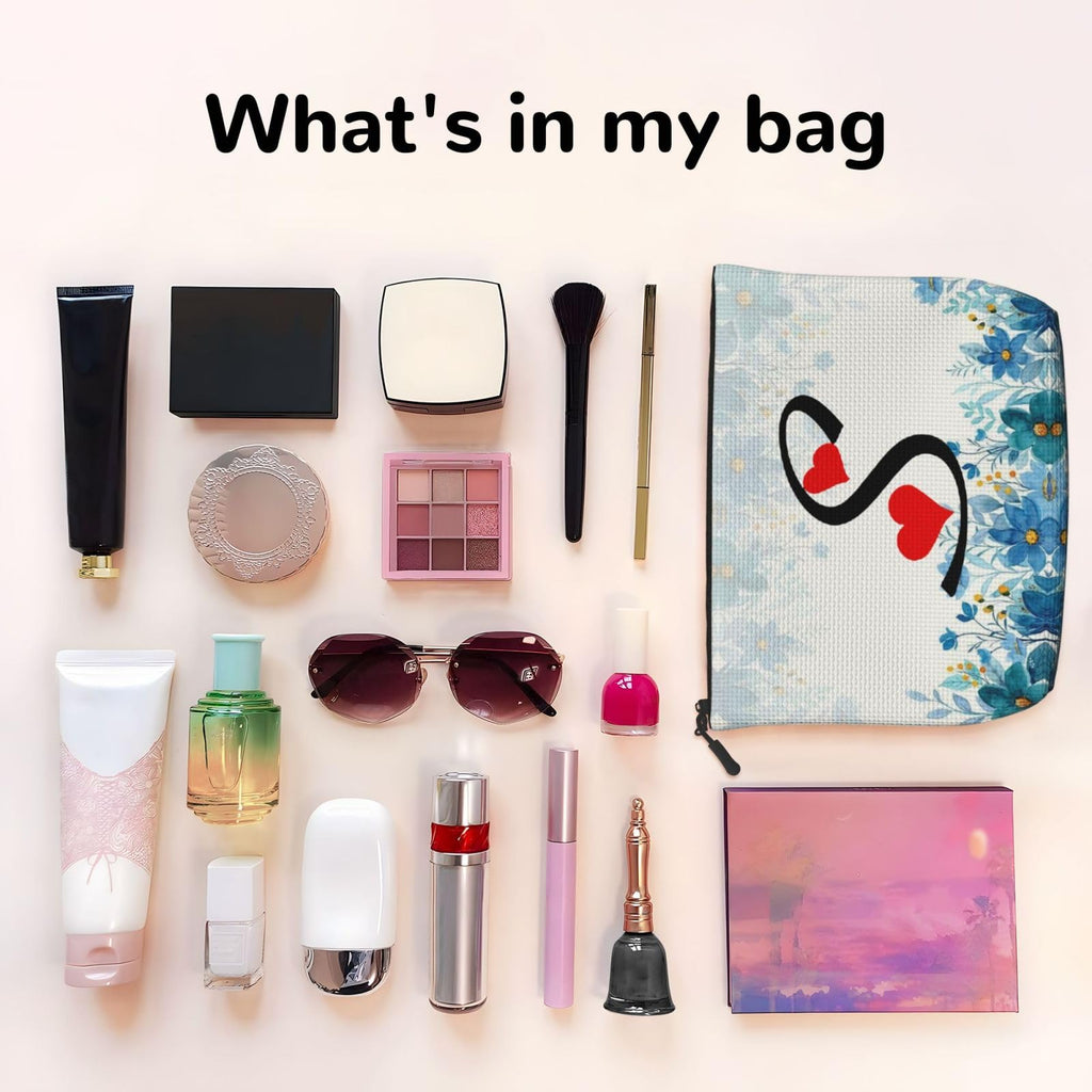 JINFUZG Personalized Makeup Bag, Custom Initial Cosmetic bag With Name, Portable Waterproof Travel Toiletry Bag Gifts for Women, Mom, Friend, Bridesmaid (No Custom)