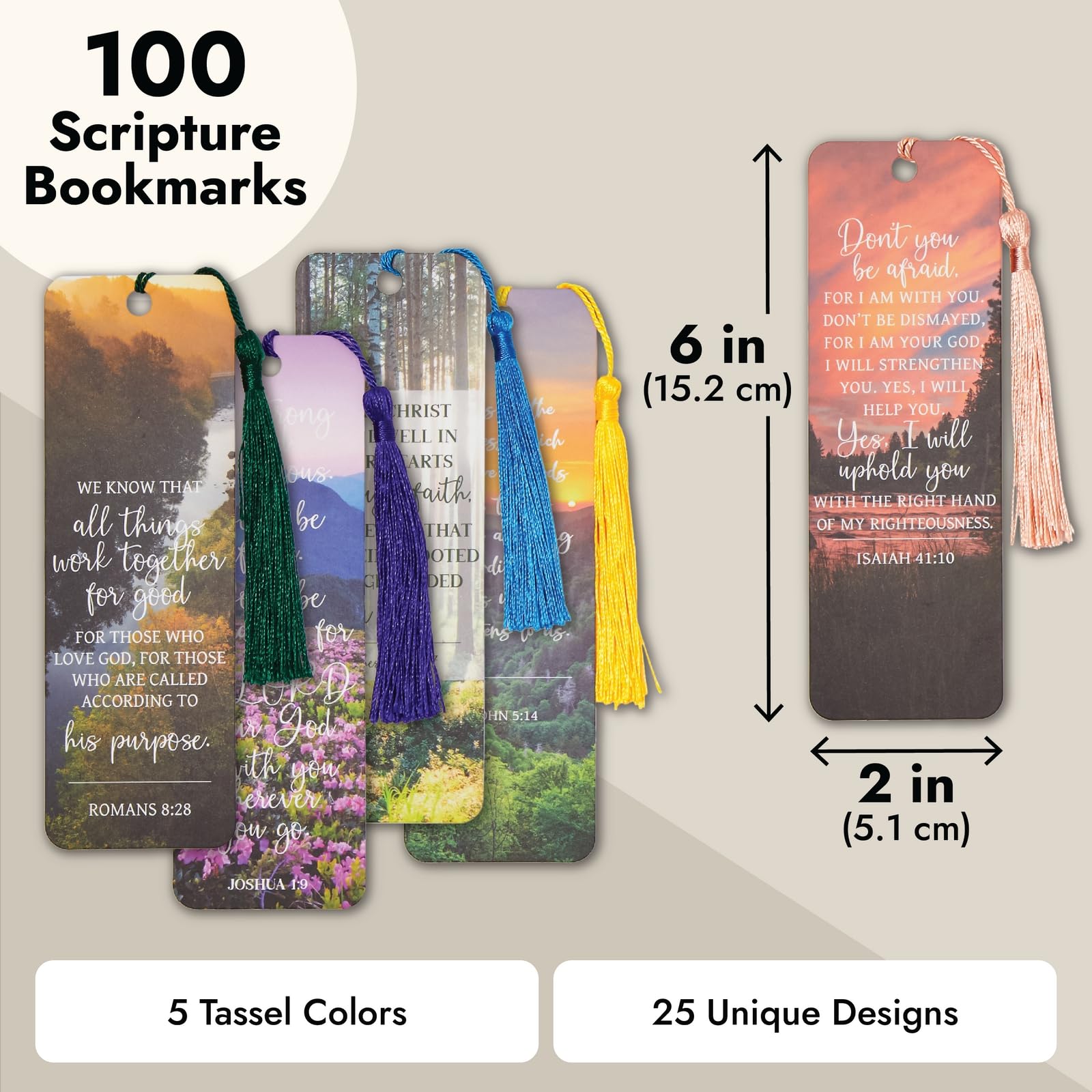 Faithful Finds 100 Pack Christian Bookmarks with Religious Scriptures, Bible Verse Book Markers (6 x 2 in)