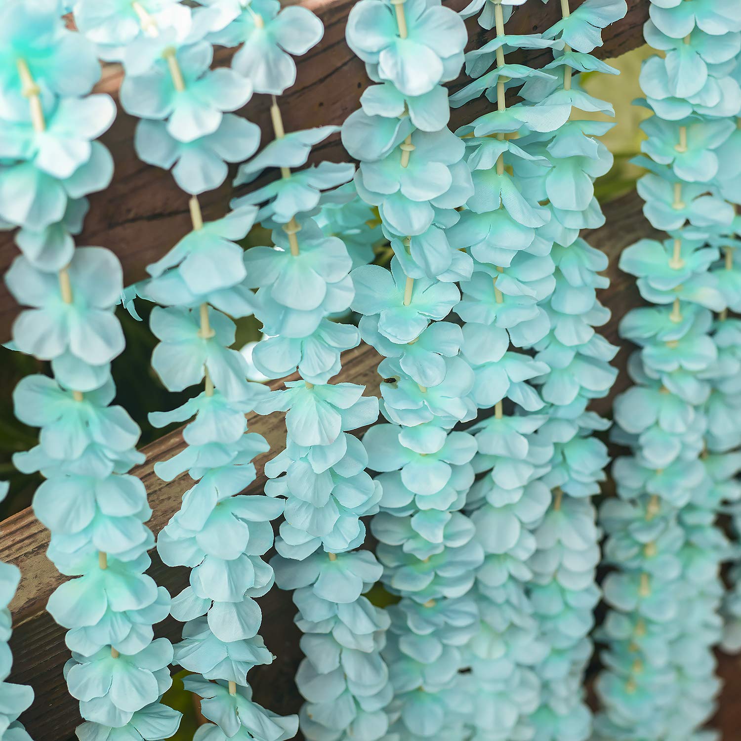 GPARK 10 Pack 6.5 Feet / 78 inch Wisteria Artificial Fake Hanging Flowers Silk Vine Ratta Plants Leaf Garland for Home Wedding Party Garden Outdoor Greenery Wall Decoration Blue