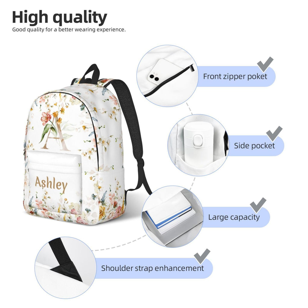 UJDUYSD Personalized Backpack for Girls Boys, Custom Backpacks with Name, Customized Flowers School Bookbags for Kids, Personalized Casual Bookbags for Back to School Travel Picnic 15"