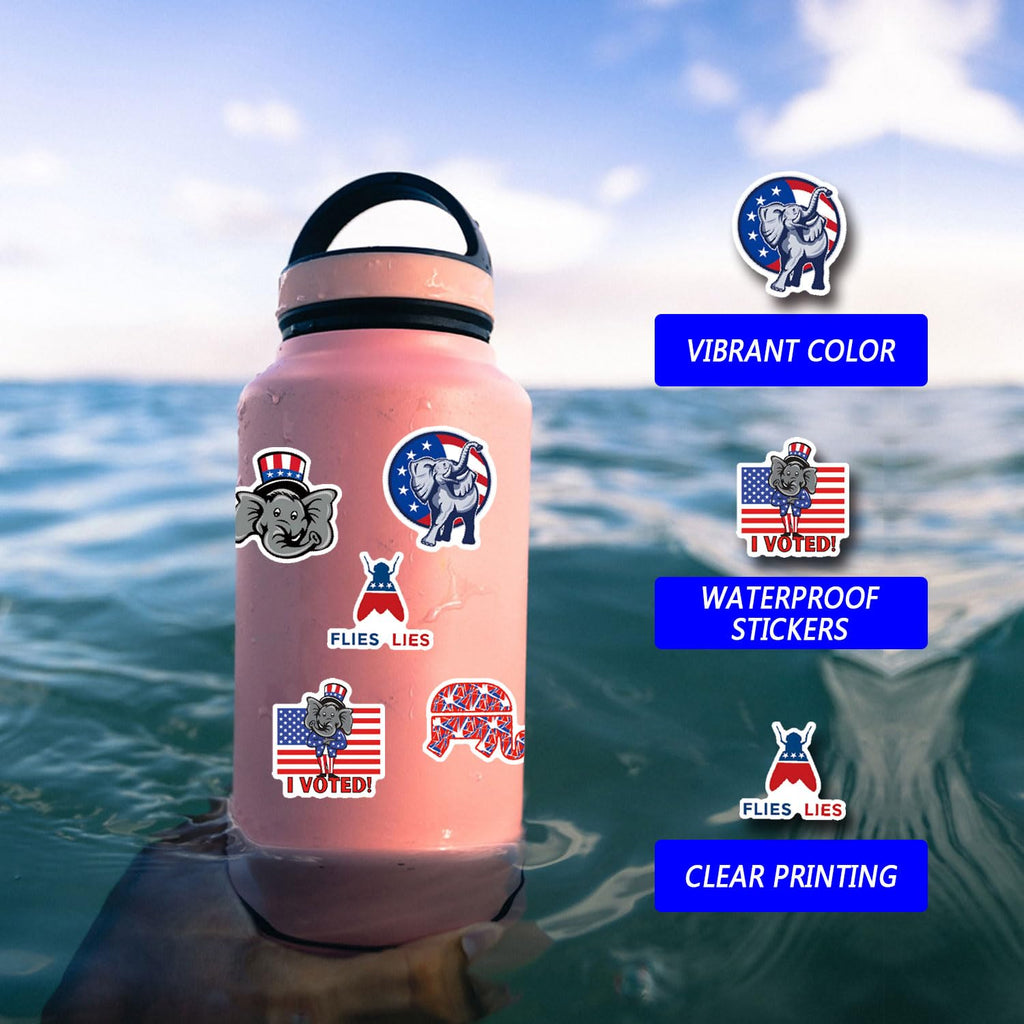 60pcs Republican Elephant Sticker Political Stickers, Waterproof Vinyl Sticker Decals, for Kids Girls Boys Teens Adults for Water Bottles Laptop Suitcase for Birthday Party Supplies Decoration Favors