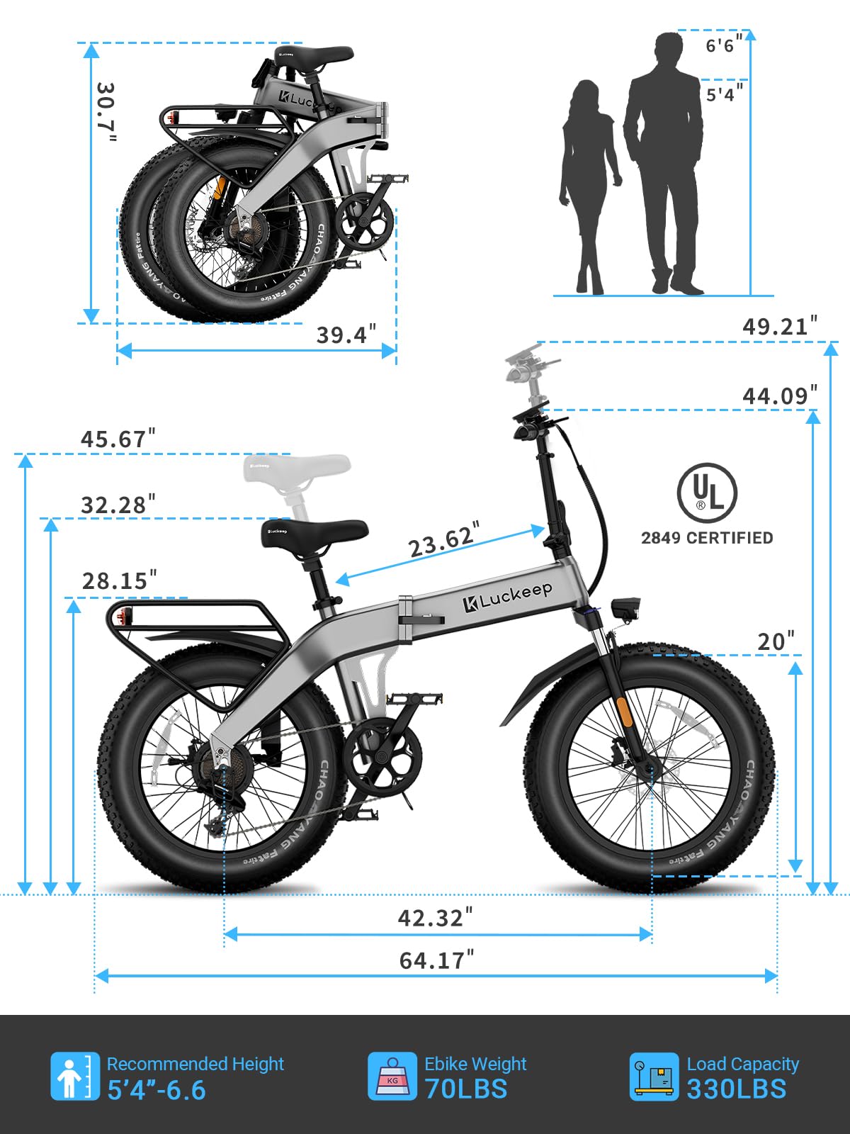 Luckeep Folding Electric Bike for Adults 1200W Peak Motor,48V 720WH Battery 28MPH 60 Miles, 20 * 4 Inch Fat Tire Folding Ebikes for Adults with NFC Unlock, Anti-Theft Alarm & UL Certificated E-Bike