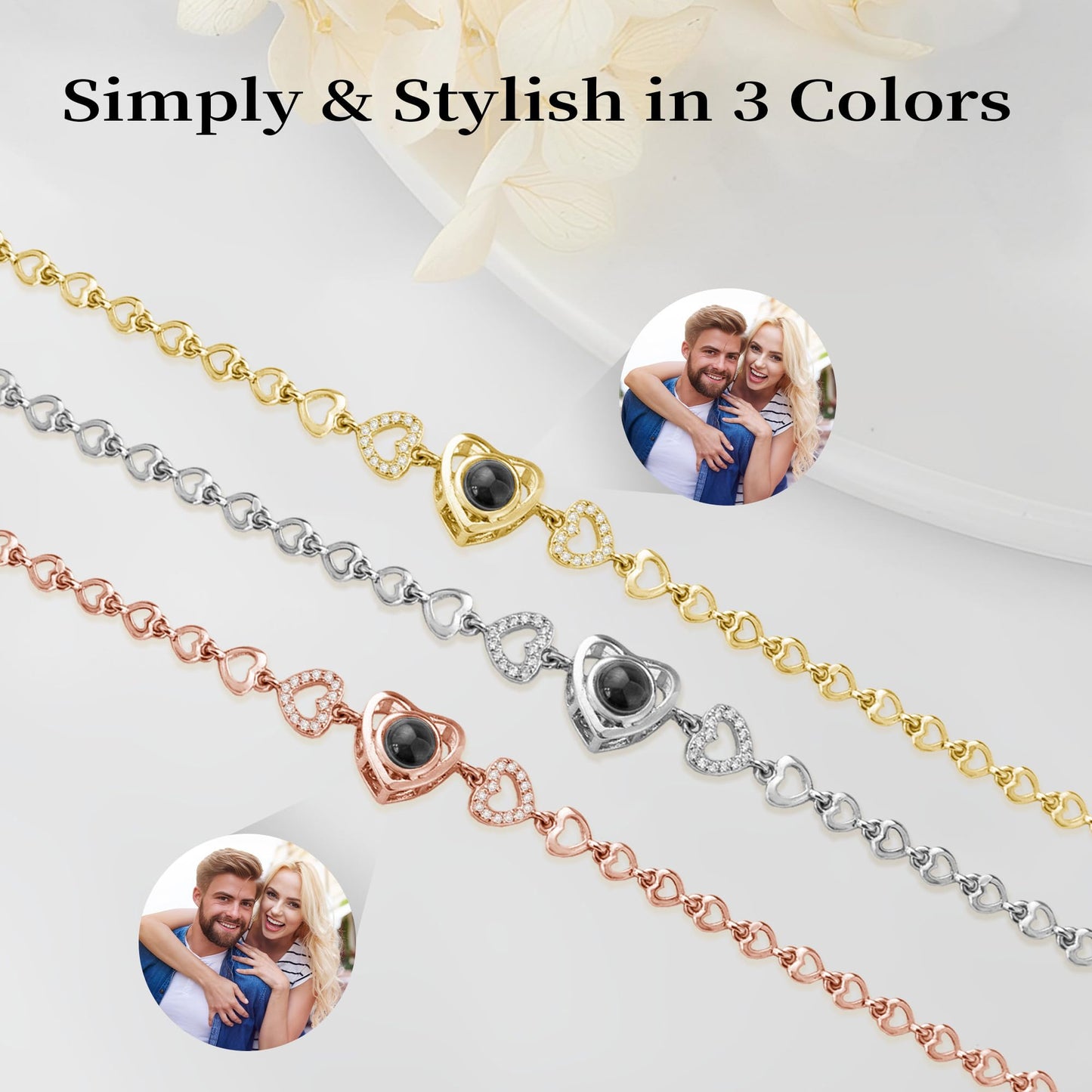 Easycosy Personalized Bracelets with Picture Inside Custom Photo Projection Bracelets Customized Gifts for Women Valentine's Day Love Gifts Anniversary Birthday Memorial Gifts for Girlfriend Besties