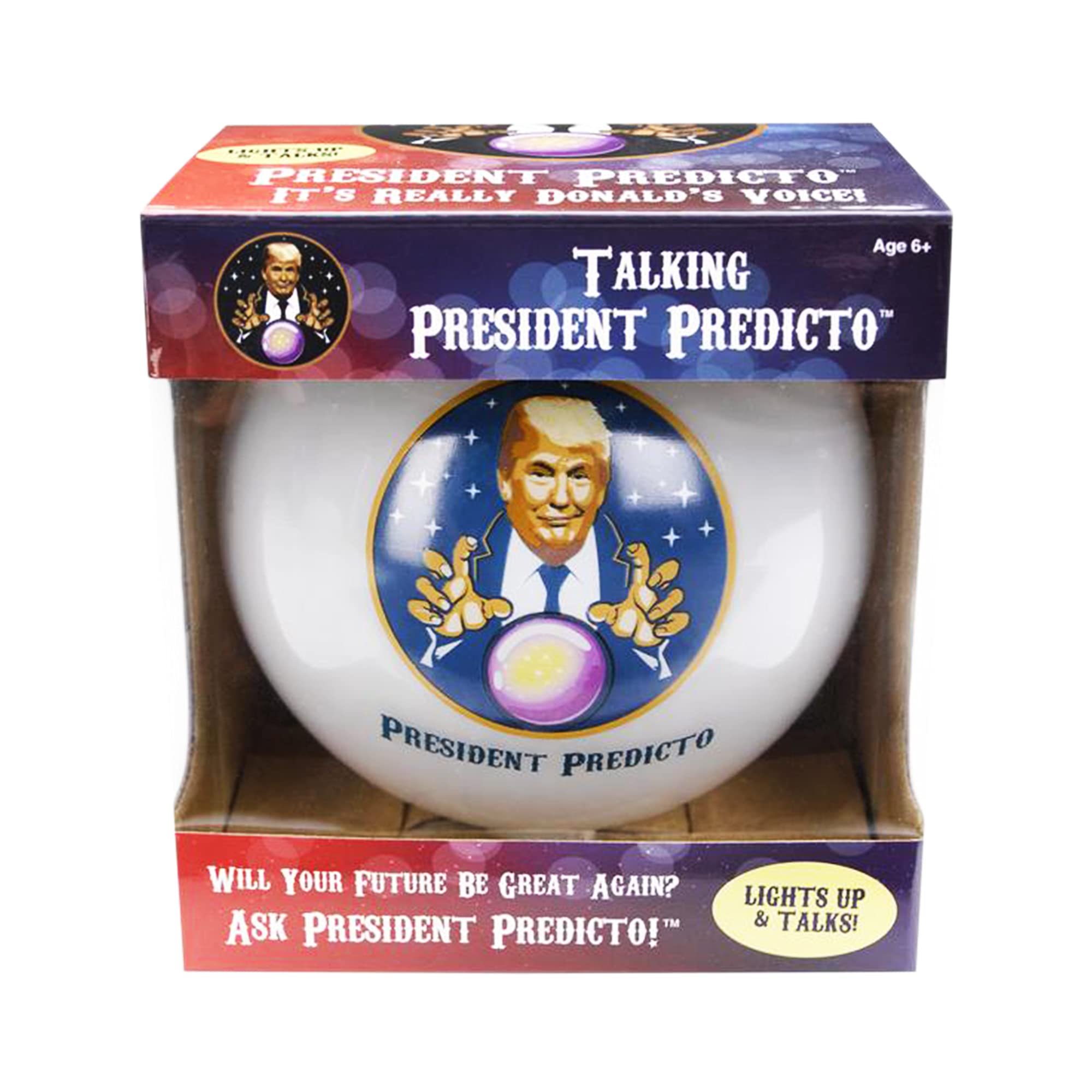 Talking Trump President Predicto Fortune Telling Ball - Lights Up & Responds - Ask Questions & Hear Donald Answer, Unique Patriotic Desktop Collectible