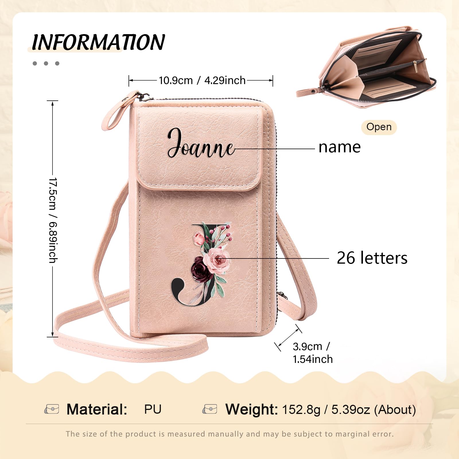 Mini Crossbody Bags for Women Custom Name Small Purse Personalized Initial Womens Crossbody Wallet Cellphone Purse (Pink)