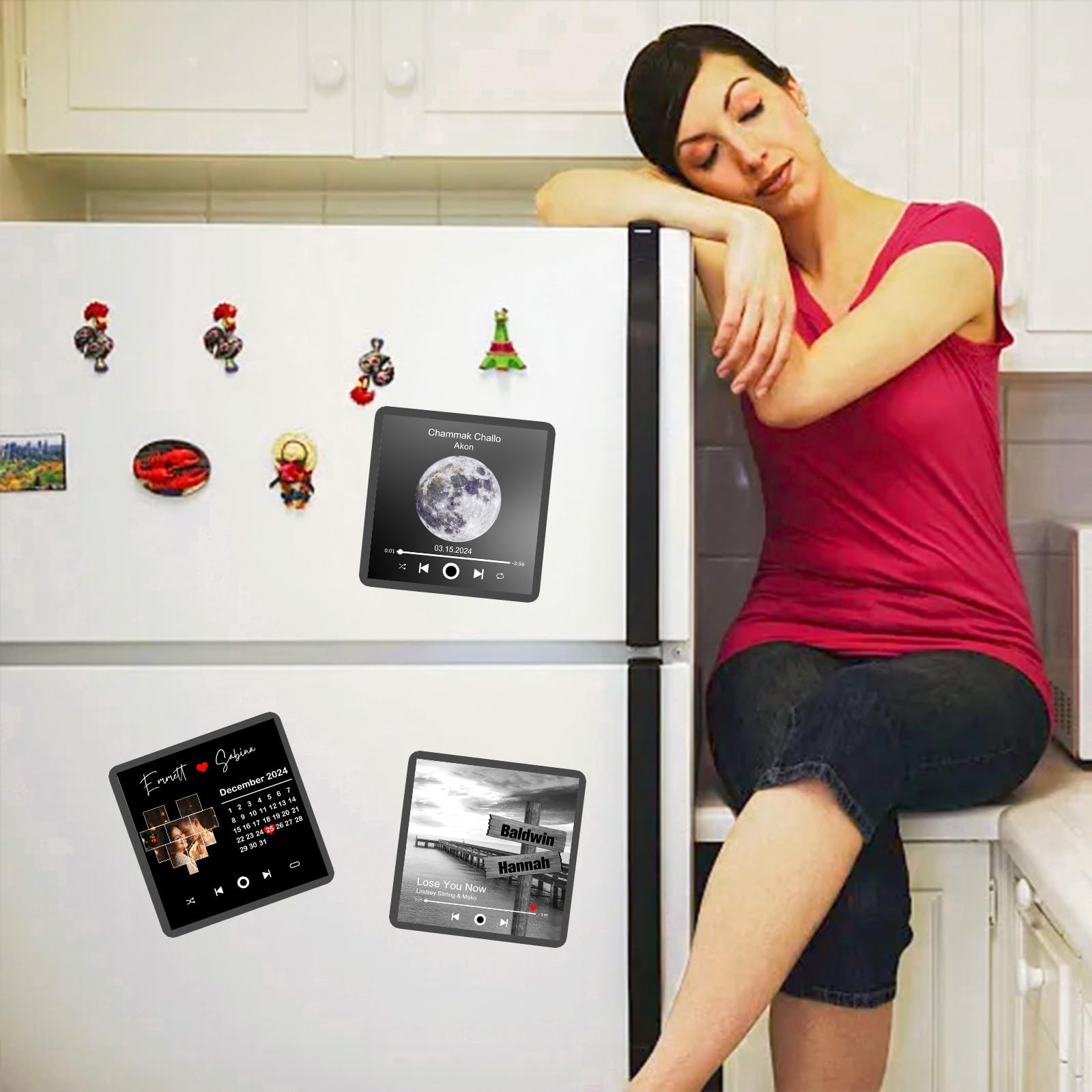 Custom Music Fridge Magnet with Photo, Song & Album Cover Personalized Music Player Refrigerator Magnet Custom Gifts for Christmas Valentine's Day for Boyfriend Couples Girlfriend Music Lovers