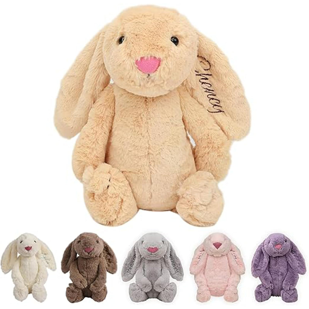 BUGMKCS Personalized Baby Gifts, Bunny Stuffed Animal for Babies with Embroidered Child's Name, Handmade Custom Plush Rabbit Toy for Girl Boy, Customized Cute Baby Items for Newborn, Kids