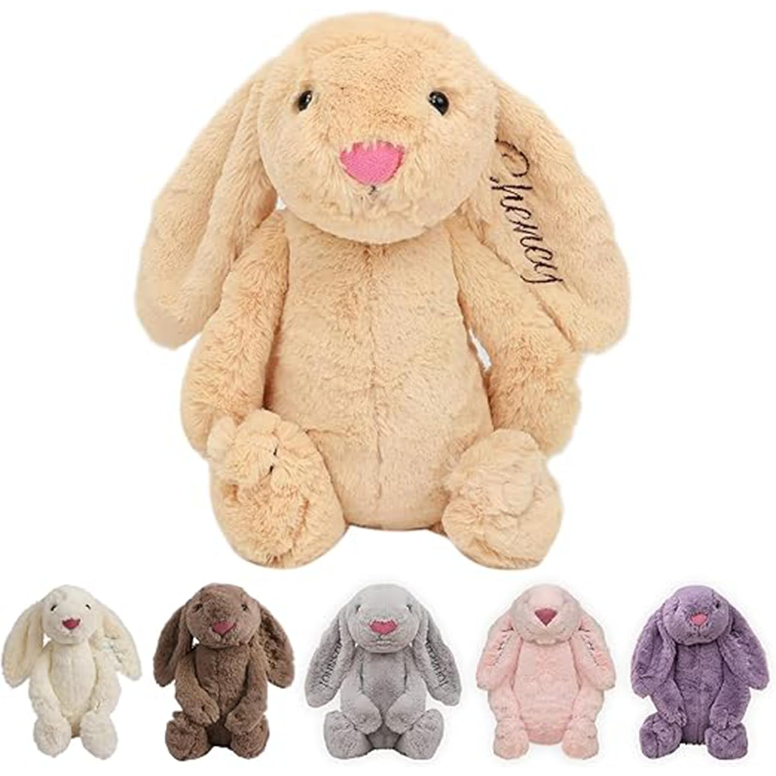 BUGMKCS Personalized Baby Gifts, Bunny Stuffed Animal for Babies with Embroidered Child's Name, Handmade Custom Plush Rabbit Toy for Girl Boy, Customized Cute Baby Items for Newborn, Kids