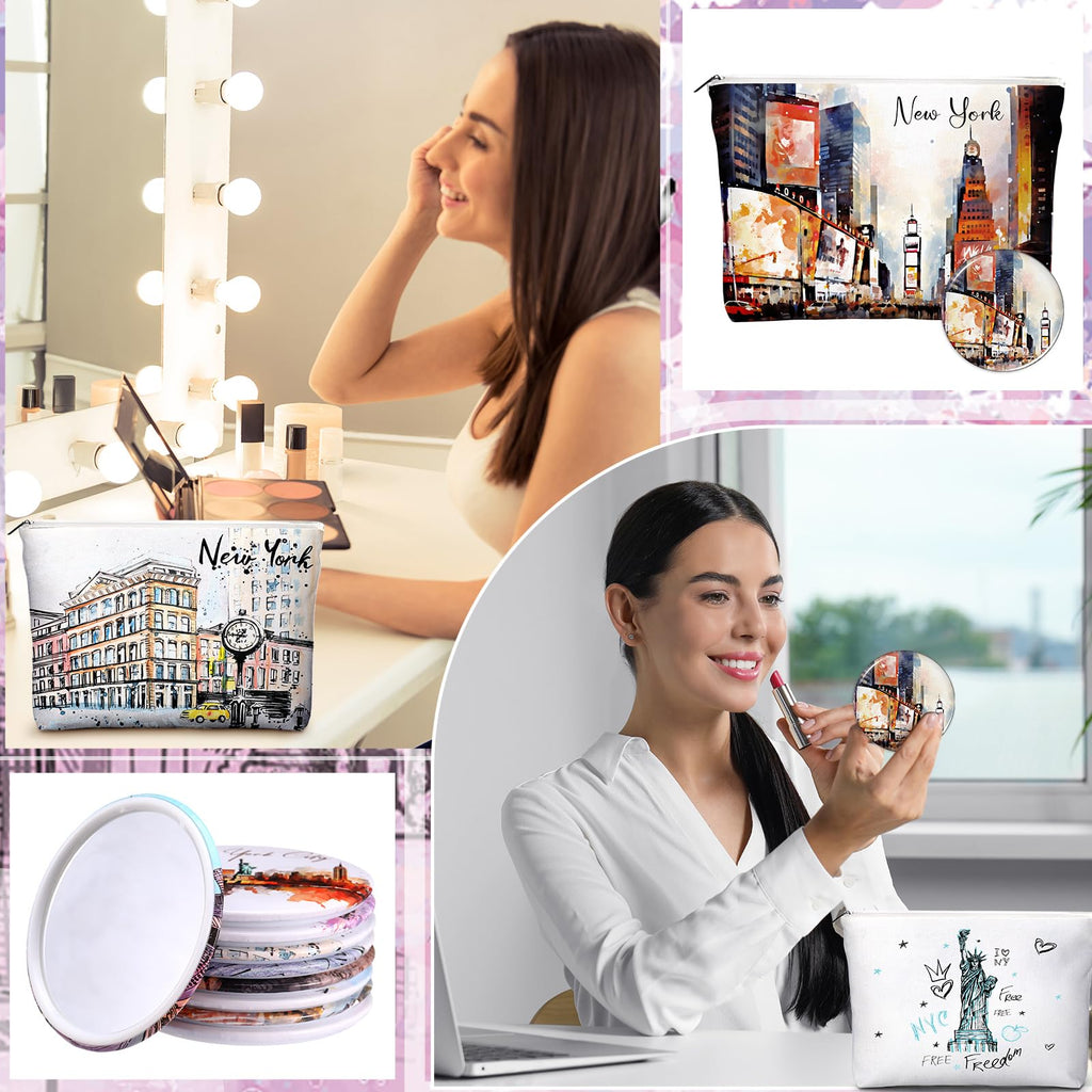 Bulyoou 36 Set New York Souvenirs Gifts Include 36 Pcs City Cosmetic Bag Bulk New York Makeup Bag 36 Pcs NYC Souvenirs Makeup Mirrors for Girl Women Traveler Birthday Valentine Party Favors