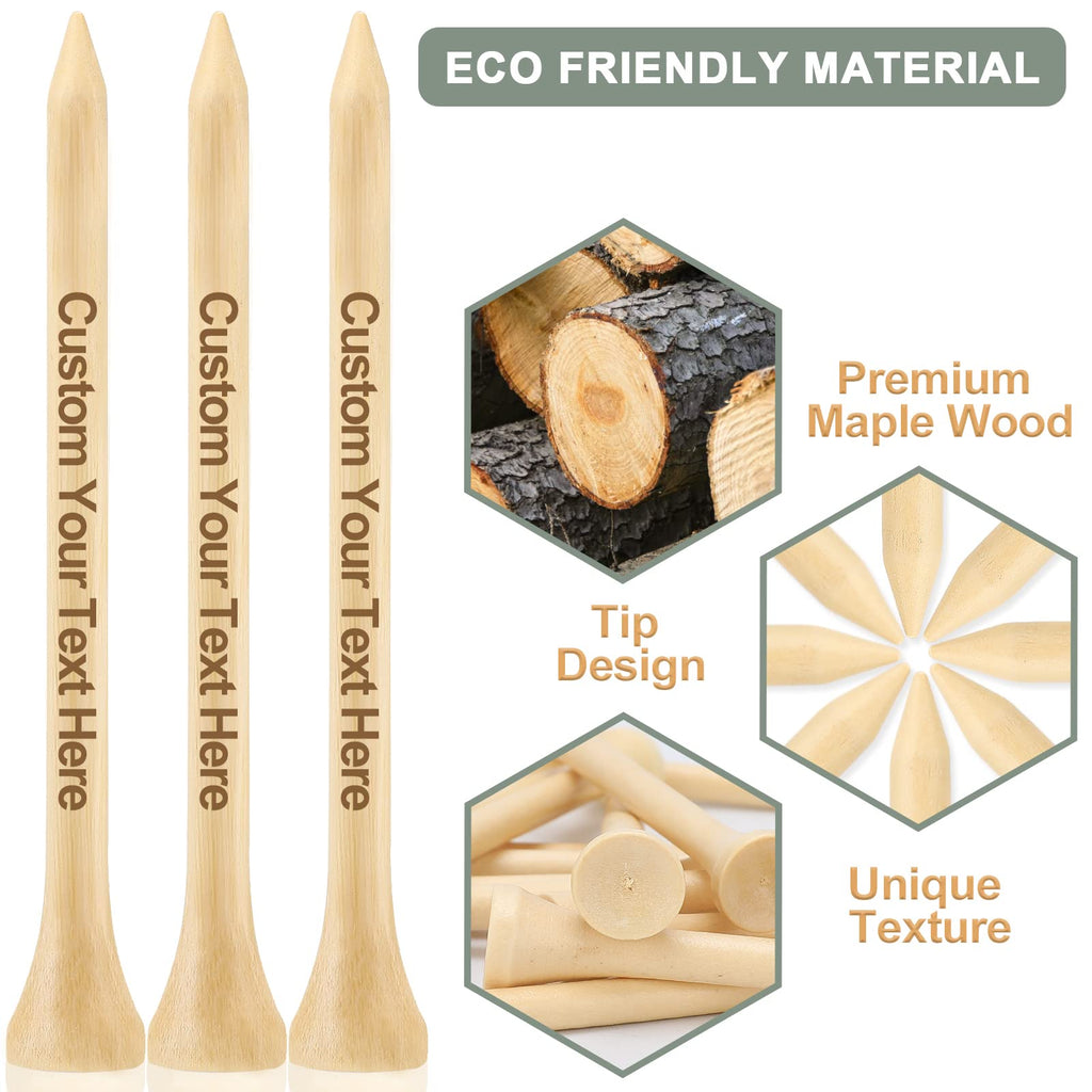 50-500 PCS Personalized Golf Tees in A Pouch, Custom Golf Tees Bulk with Your Name, Text, Logo, Wood Golf Tees 3 1/4" Inch Size, Personalized Golf Gift, and Party Favors