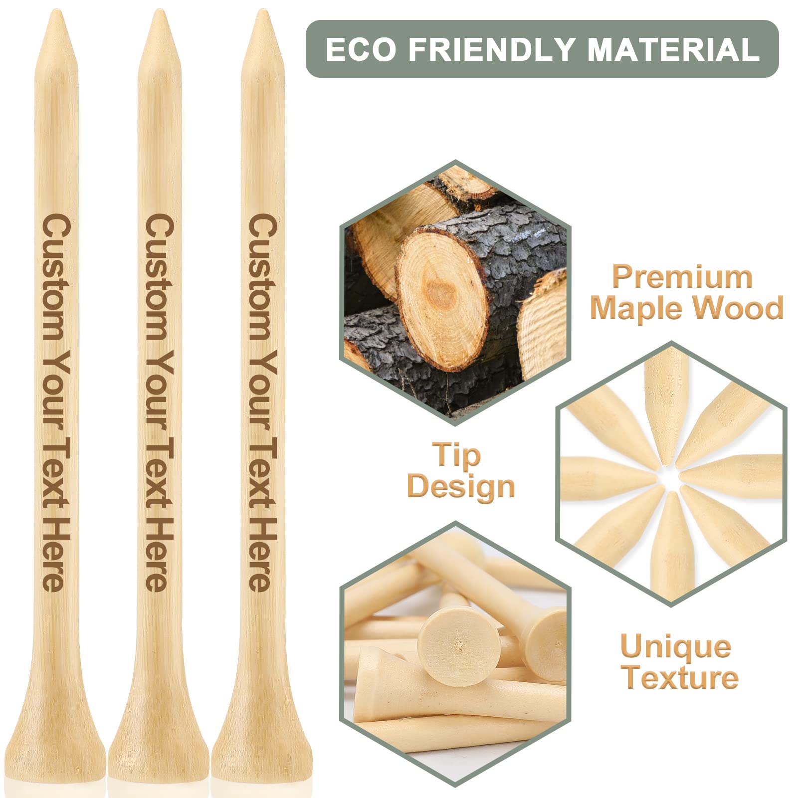 50-500 PCS Personalized Golf Tees in A Pouch, Custom Golf Tees Bulk with Your Name, Text, Logo, Wood Golf Tees 3 1/4" Inch Size, Personalized Golf Gift, and Party Favors