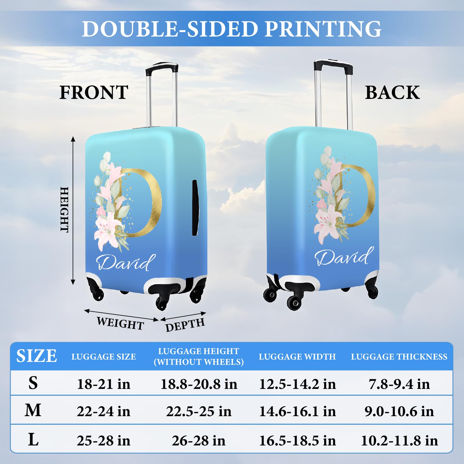 TOPCARPENTER Custom Floral Letter Luggage Cover - Elastic Washable Suitcase Covers for Luggage,Personalized Luggage Protector with Name,Travel Gifts for Men Women Couples Traveler(L)