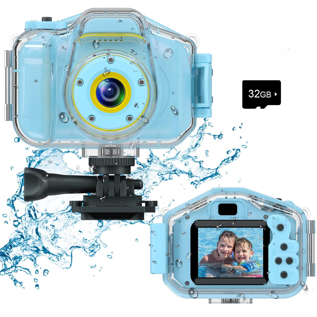 DEKER Kids Waterproof Camera for Boys, Christmas Birthday Gifts for Toys 3-12 Year Old, Mini Children Underwater Digital Action Camcorder (Light Blue)