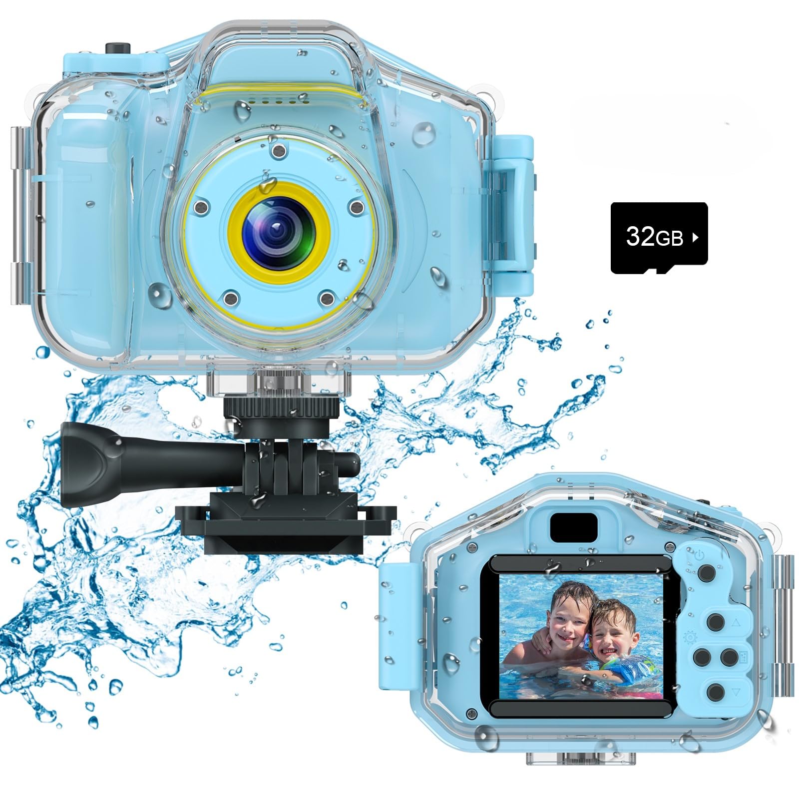 DEKER Kids Waterproof Camera for Boys, Christmas Birthday Gifts for Toys 3-12 Year Old, Mini Children Underwater Digital Action Camcorder (Light Blue)