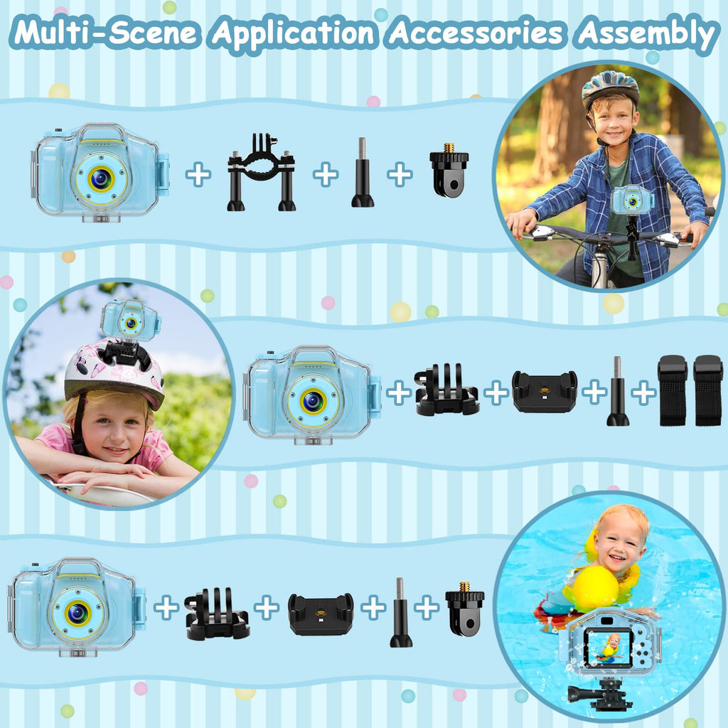 DEKER Kids Waterproof Camera for Boys, Christmas Birthday Gifts for Toys 3-12 Year Old, Mini Children Underwater Digital Action Camcorder (Light Blue)