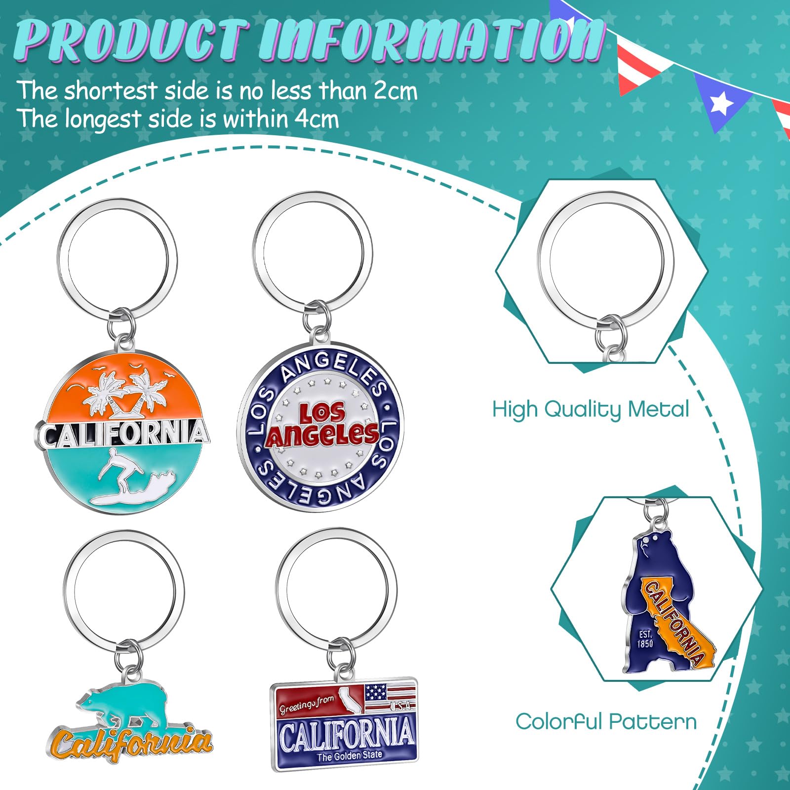 Landical 12 Pcs Los Angeles Souvenir Keychain California Souvenir Gifts Metal I Heart LA Keychain Bottle Opener Keyring