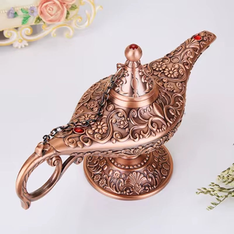 Large Size Colorful Metal Genie Magic Lamp Retro Wishing Oil Lamp Pot Incense Burner Home Decor Collection Souvenir Home Decore