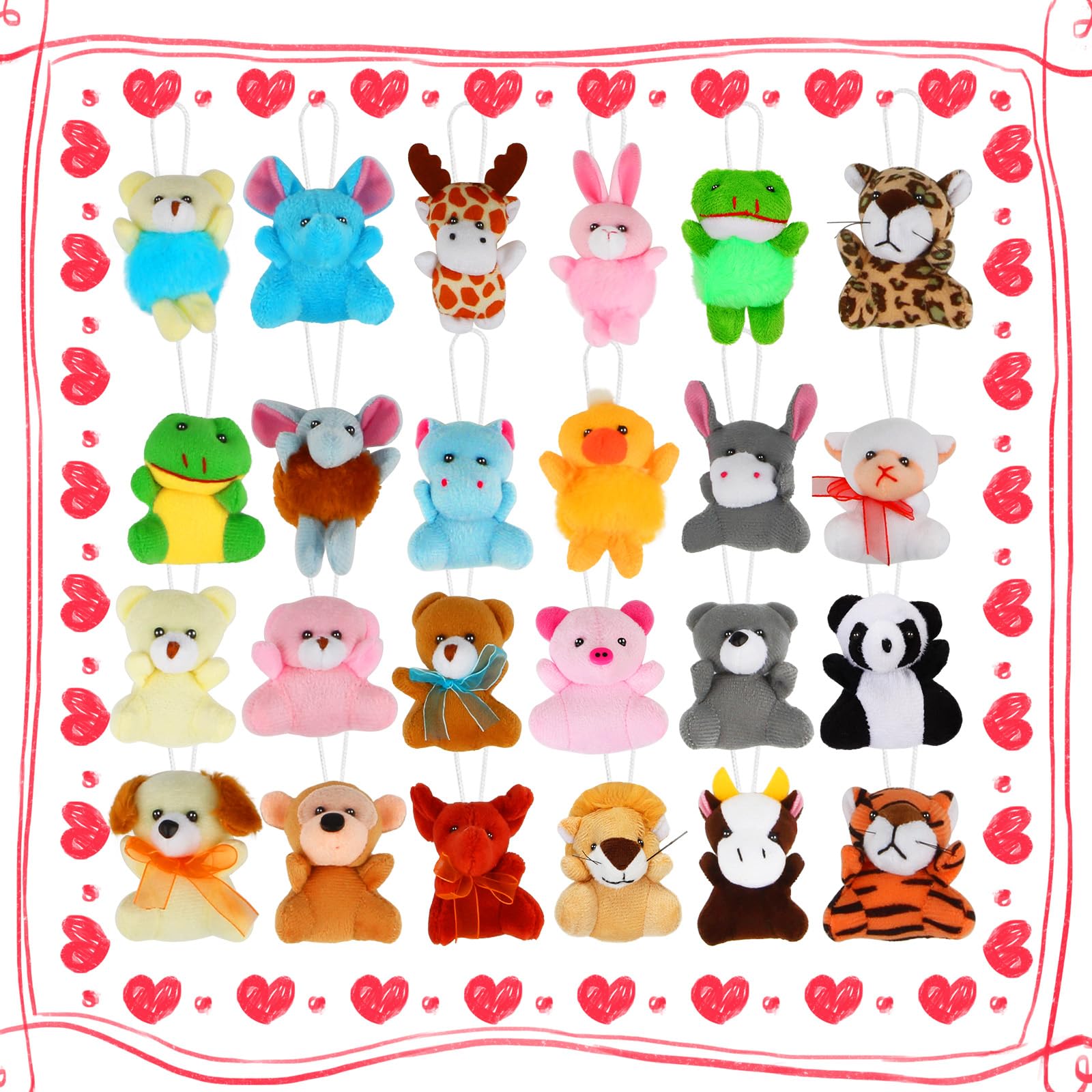 Advoxa Valentines Day Gifts Toys for Kids - 24 Packs Valentines Day Heart Boxes with Animal Plush Toys, Valentines Gift Exchange School Classroom Prize Rewards Party Favors Toys
