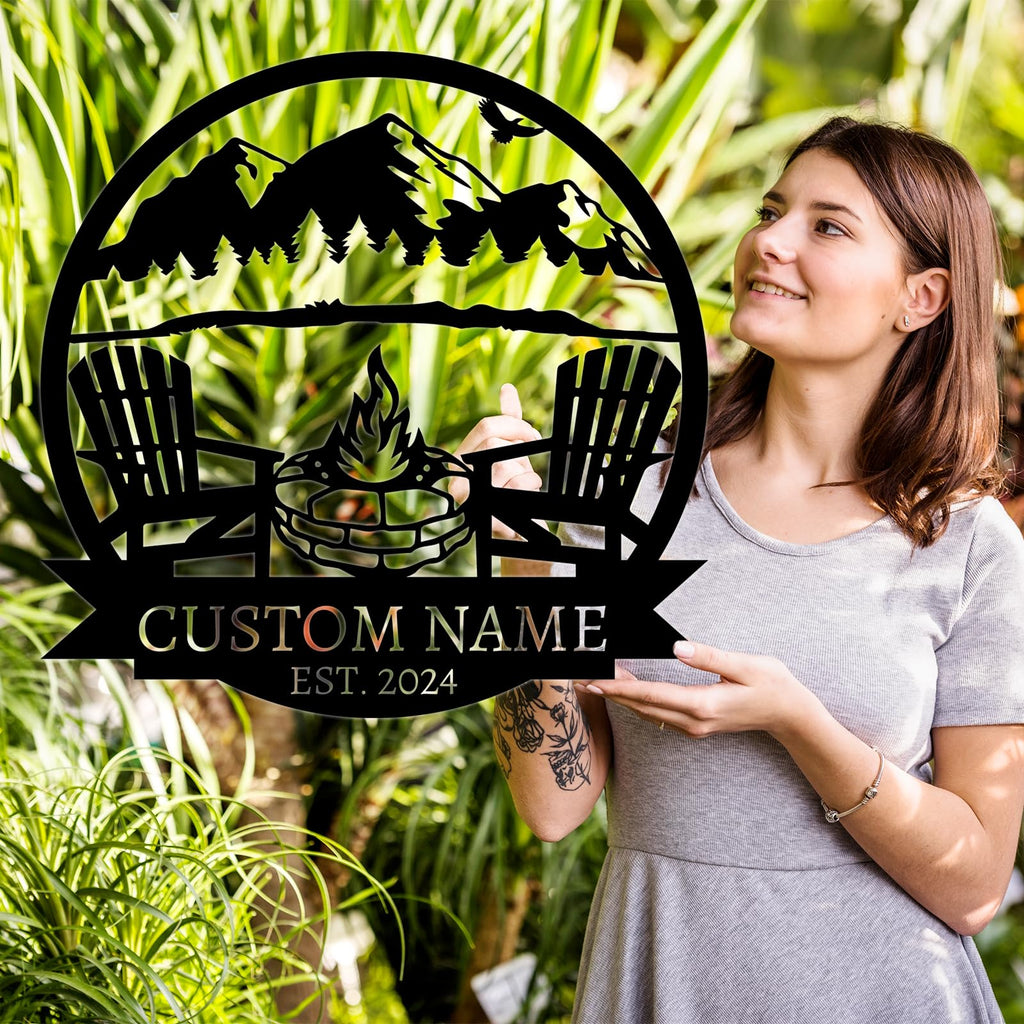 Dyoart Personalized Camping Signs | Custom Metal Sign | Custom Mountain Campfire Sign | Custom Signs Outdoor Metal | Family Name Sign | Personalized Campfire Name Sign | Metal Wall Art | Camping Signs