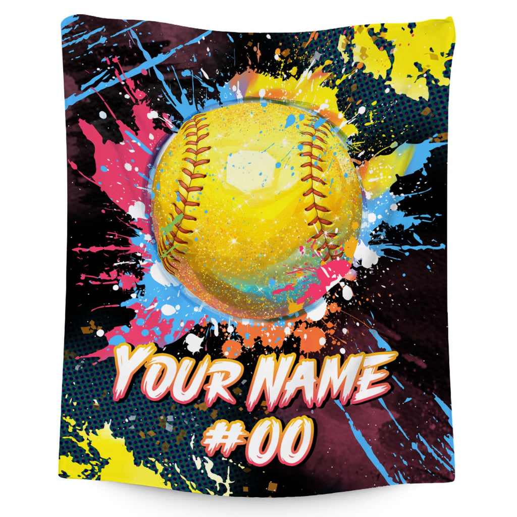 Personalized Softball Blanket - Soft Fuzzy Sports Throw Blankets for Girls Women - Custom Softball Theme Gifts for Softball Players - 50x60 Inches Large Flannel Blanket for Sofa Couch