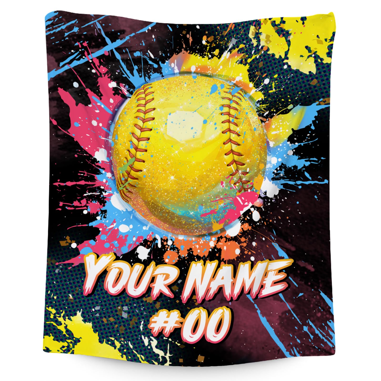 Personalized Softball Blanket - Soft Fuzzy Sports Throw Blankets for Girls Women - Custom Softball Theme Gifts for Softball Players - 50x60 Inches Large Flannel Blanket for Sofa Couch