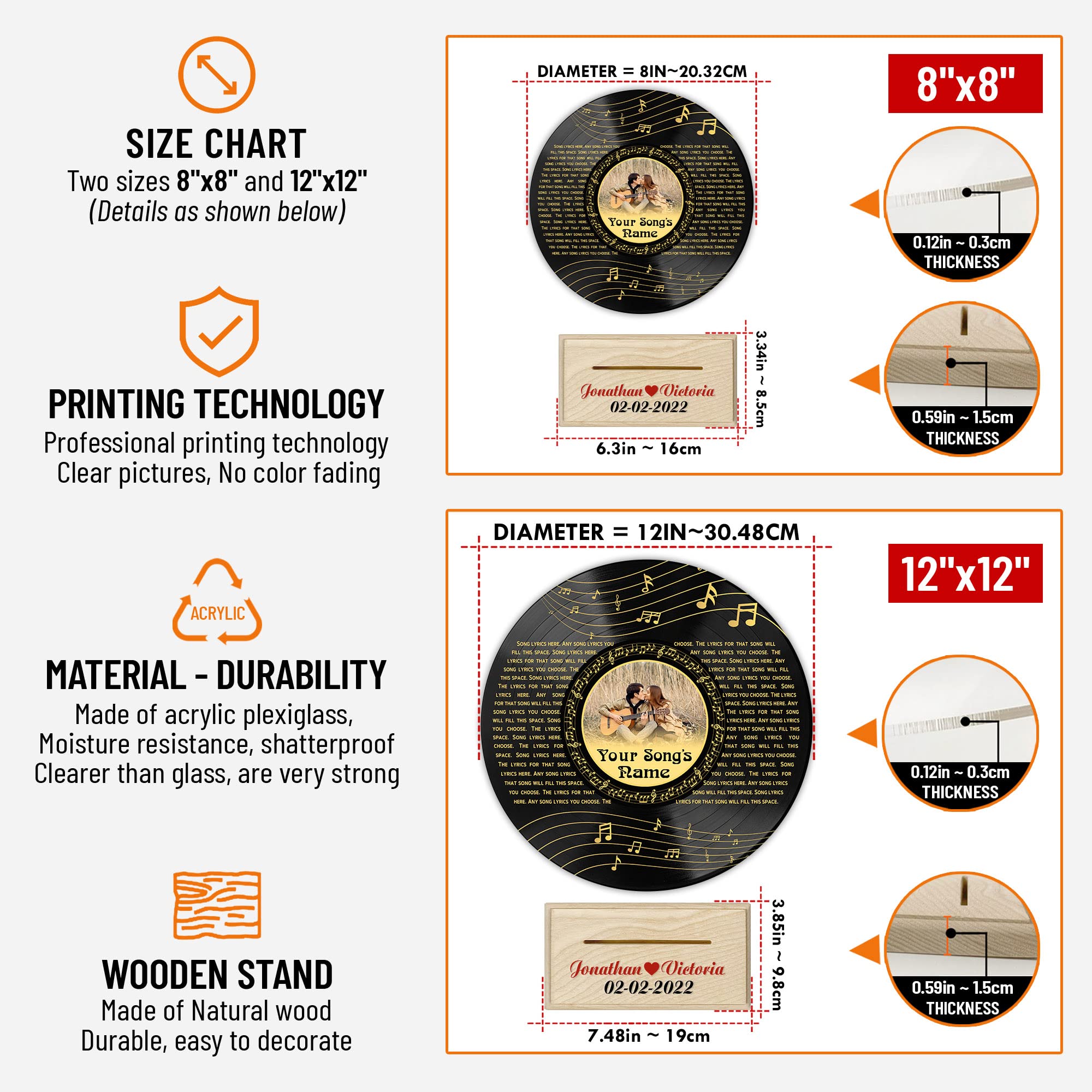 H-DEWALL Personalized Acrylic Song Lyrics With Photo Gifts For Him Name Date Picture Customized Vynil Record Photo Music Gifts For Men Decor Portrait Art Inspirational (Custom Gifts For Men)