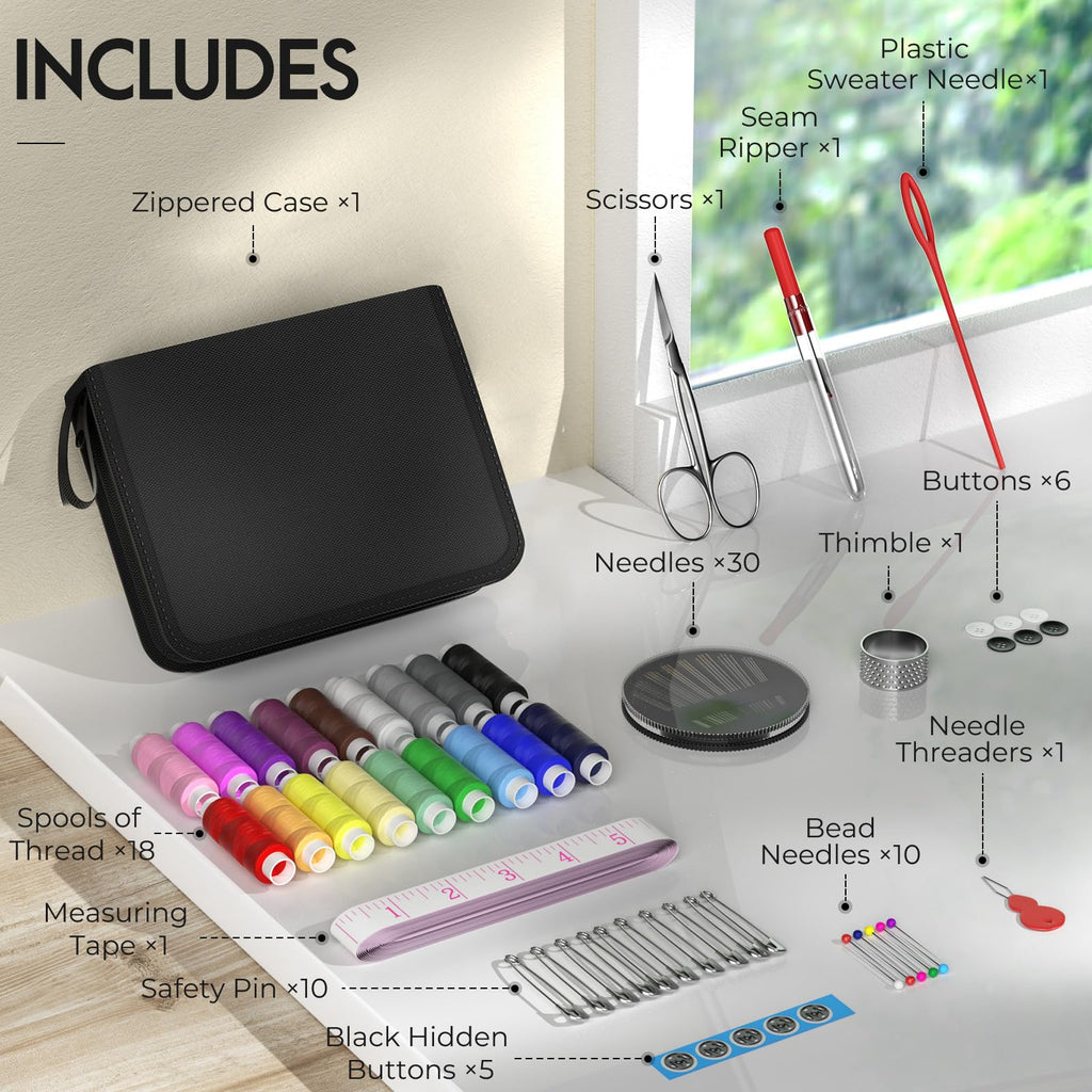 Coquimbo Sewing Kit Gifts for Mom Grandma Women Men Adults Kids Teens Beginner Kids Traveler, Portable Sewing Supplies Accessories Contains Thread, Needles, Scissors, Dorm Room Essentials (Black, M)