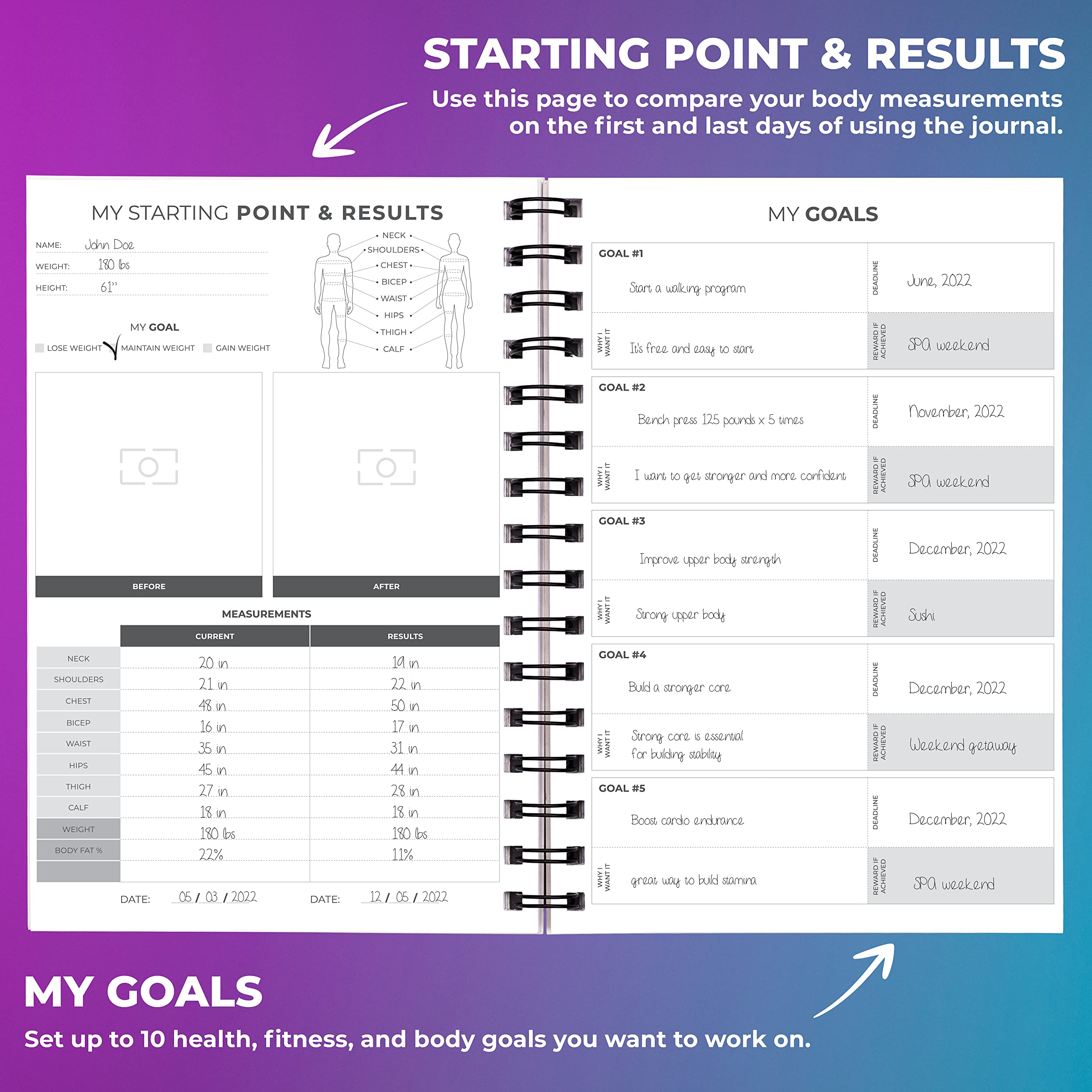 Clever Fox Fitness Journal Workout Log Book - Daily Fitness Planner Workout Journal for Women and Men. Spiral-Bound, Laminated Cover, Thick Pages, A5 (Pink)