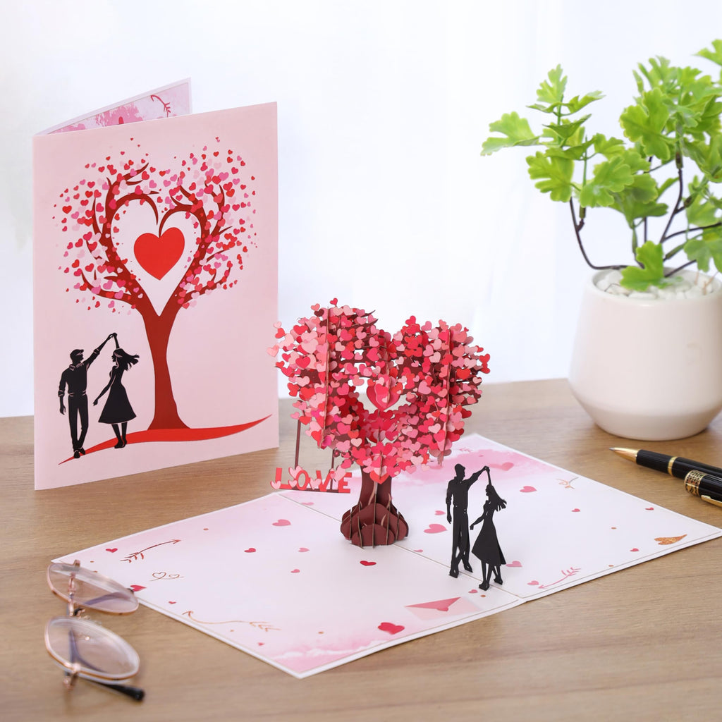 Valentine Day Pop Up Card, 3D Love Tree Hearts Couple Card, Happy Anniversary Card for Her, Wife, Husband, Him, Couple; Wedding Card, Valentines Cards, Mothers Day Card, 6x 8" Romantic Birthday Card