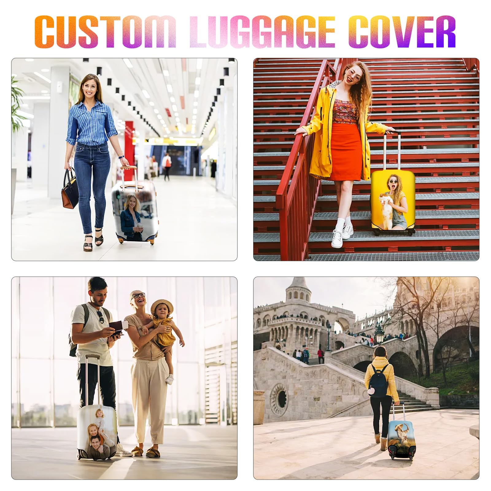 ELESTONE Custom Luggage Cover for 18-32 Inch Suitcase, Personalized Luggage Cover Design Your Name Photo Text LOGO, Double Sided Design, Customized Washable Travel Suitcase Cover (Photo, XL)