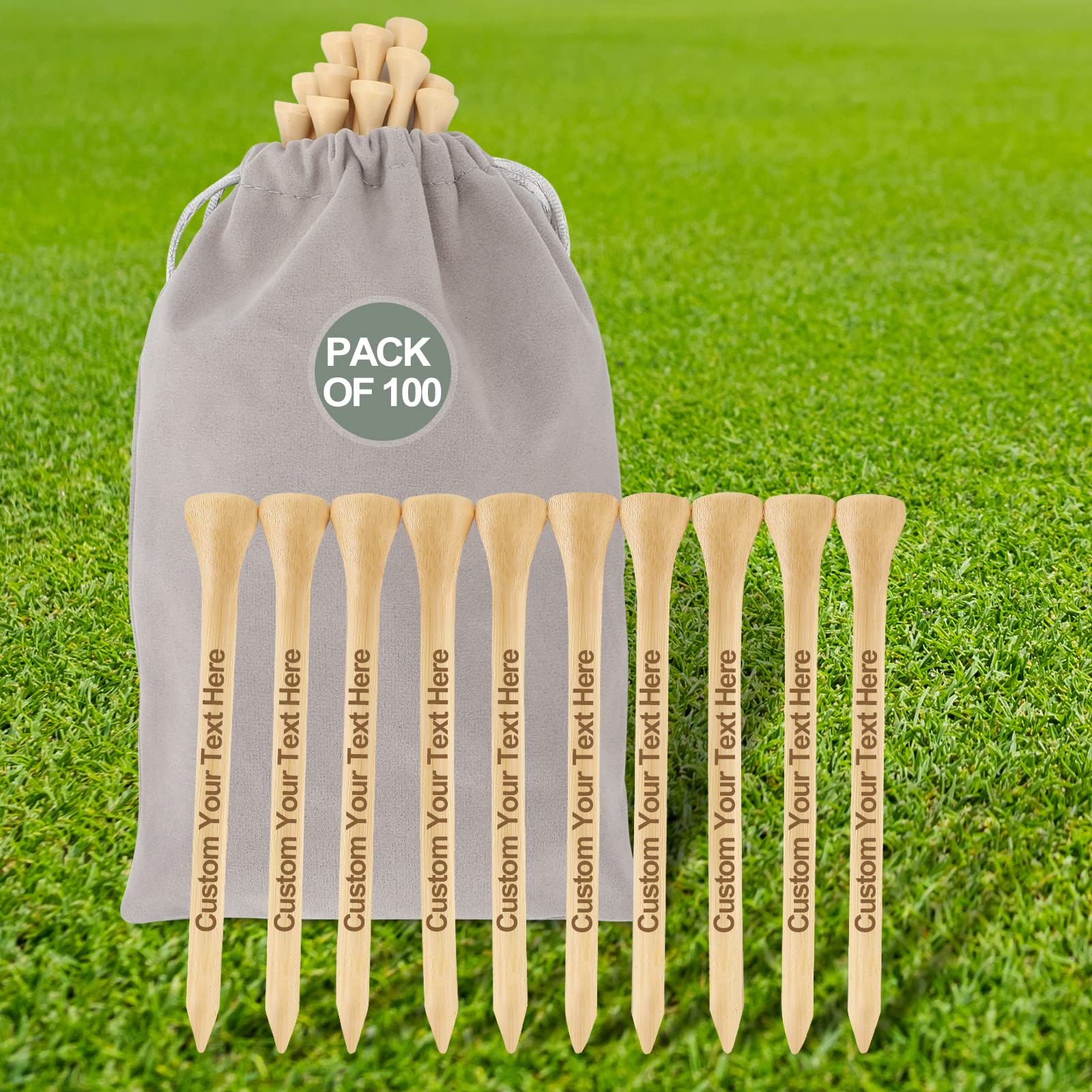 50-500 PCS Personalized Golf Tees in A Pouch, Custom Golf Tees Bulk with Your Name, Text, Logo, Wood Golf Tees 3 1/4" Inch Size, Personalized Golf Gift, and Party Favors