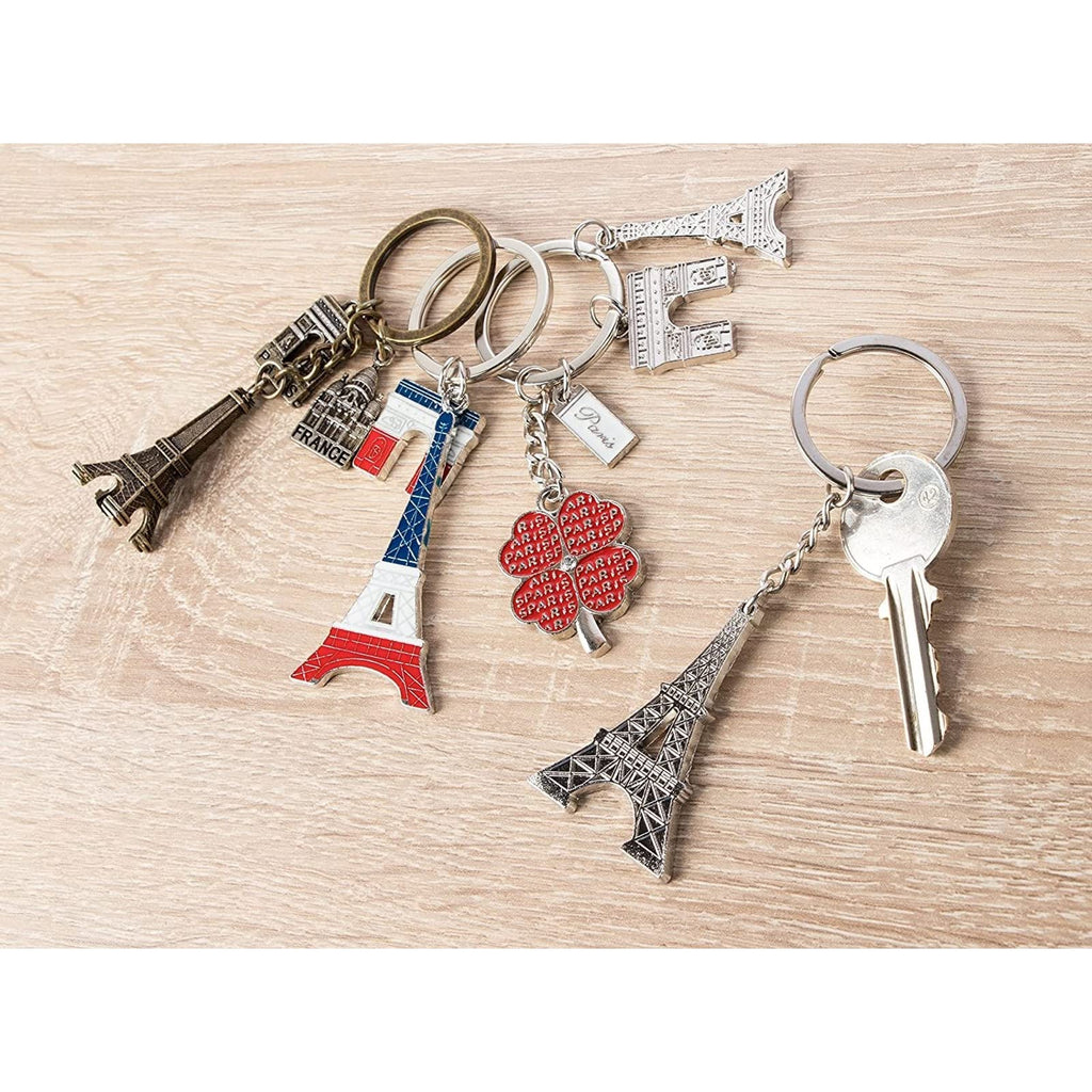 Juvale 6 Pack Paris Keychain, France Souvenir Gift, Eiffel Tower, French Flag, and Arc de Triomphe Metal Key Rings, Ideal Paris Souvenirs from France, Silver/Bronze