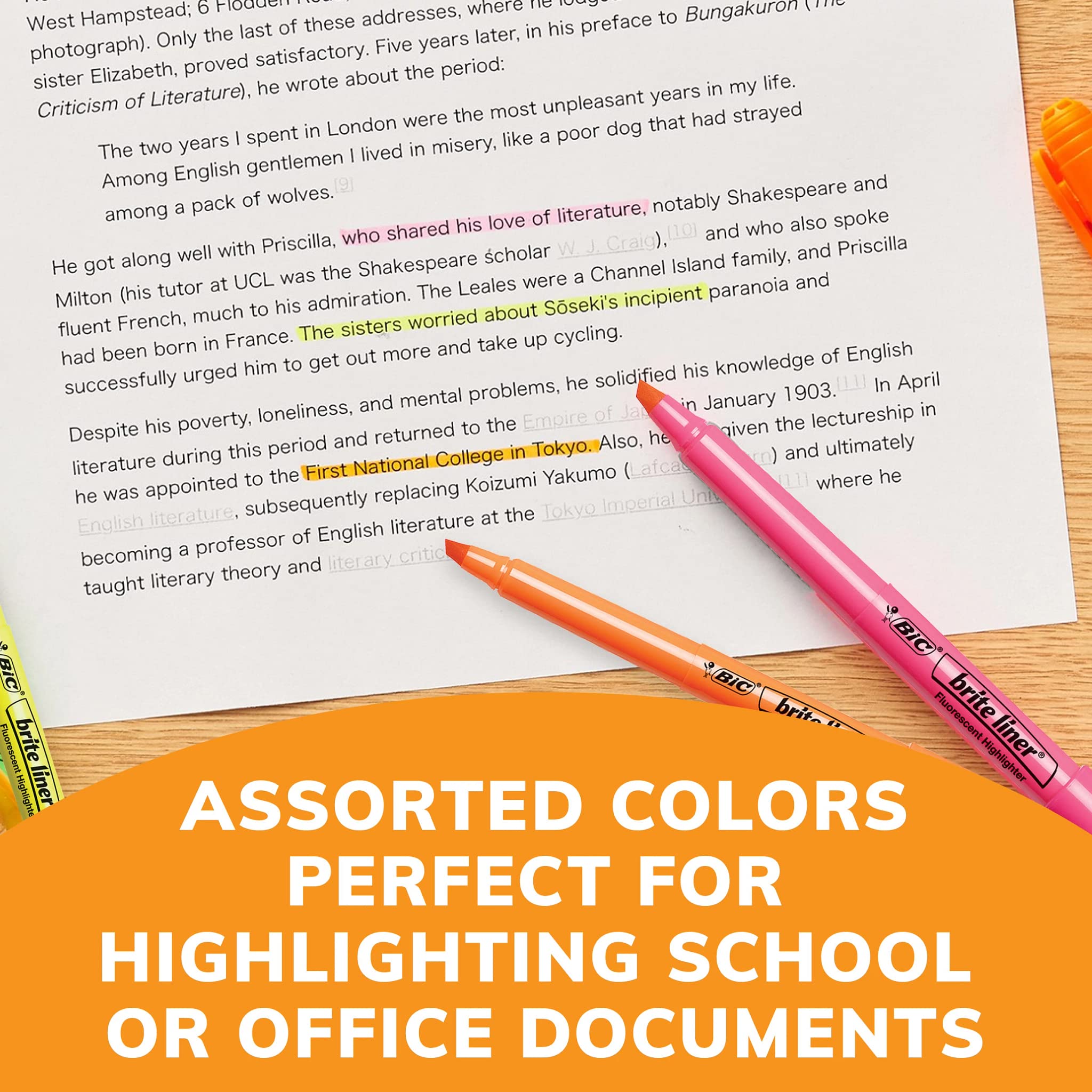 BIC Brite Liner Highlighters, Chisel Tip, 5-Count Pack of Highlighters Assorted Colors, Ideal Highlighter Set for Organizing and Coloring