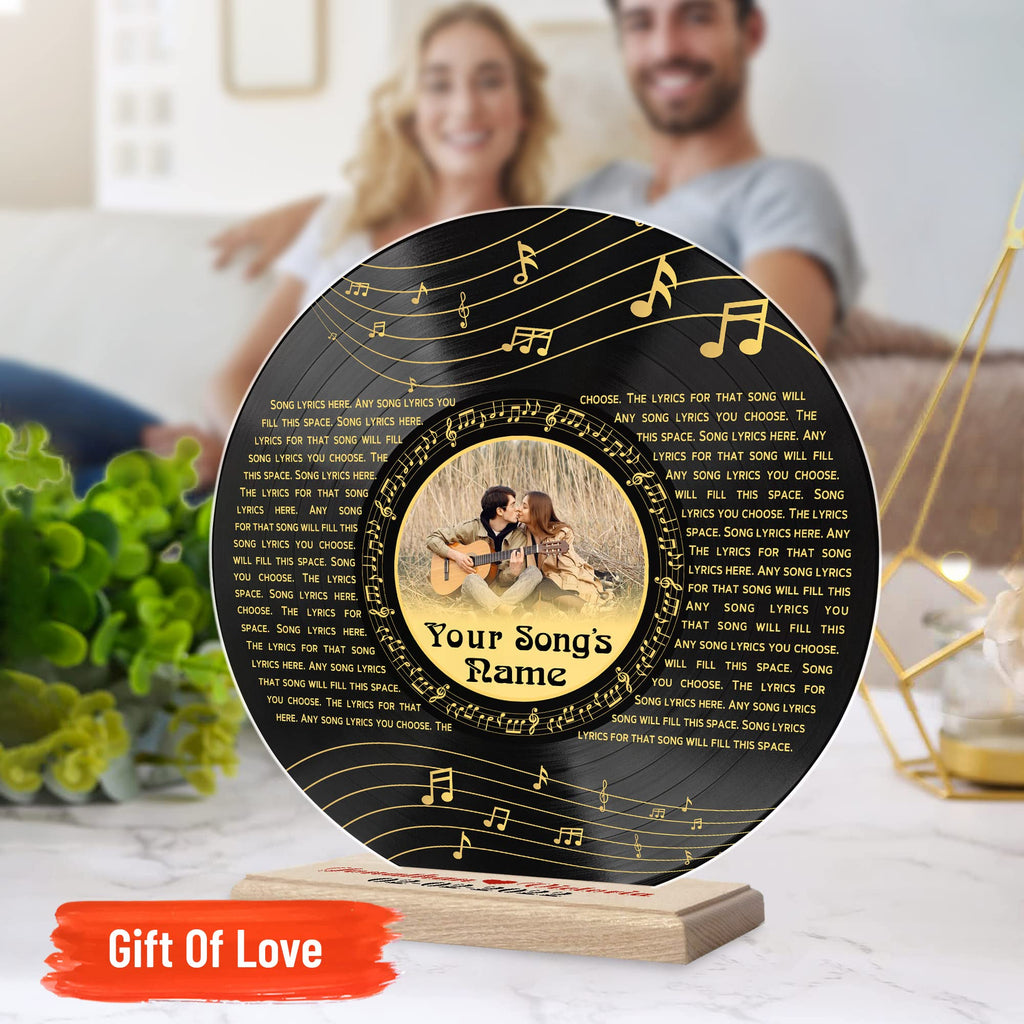 H-DEWALL Personalized Acrylic Song Lyrics With Photo Gifts For Him Name Date Picture Customized Vynil Record Photo Music Gifts For Men Decor Portrait Art Inspirational (Custom Gifts For Men)