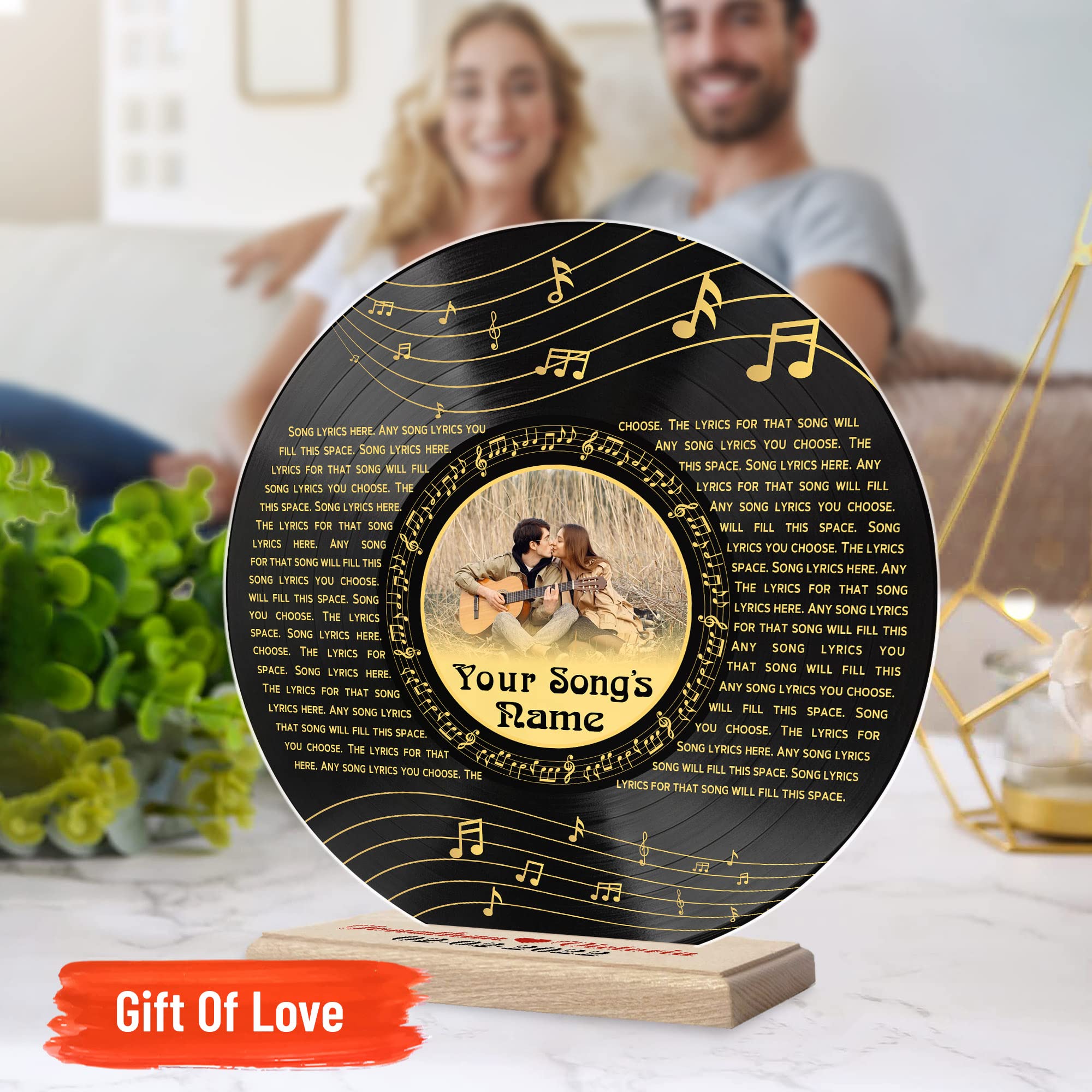 H-DEWALL Personalized Acrylic Song Lyrics With Photo Gifts For Him Name Date Picture Customized Vynil Record Photo Music Gifts For Men Decor Portrait Art Inspirational (Custom Gifts For Men)