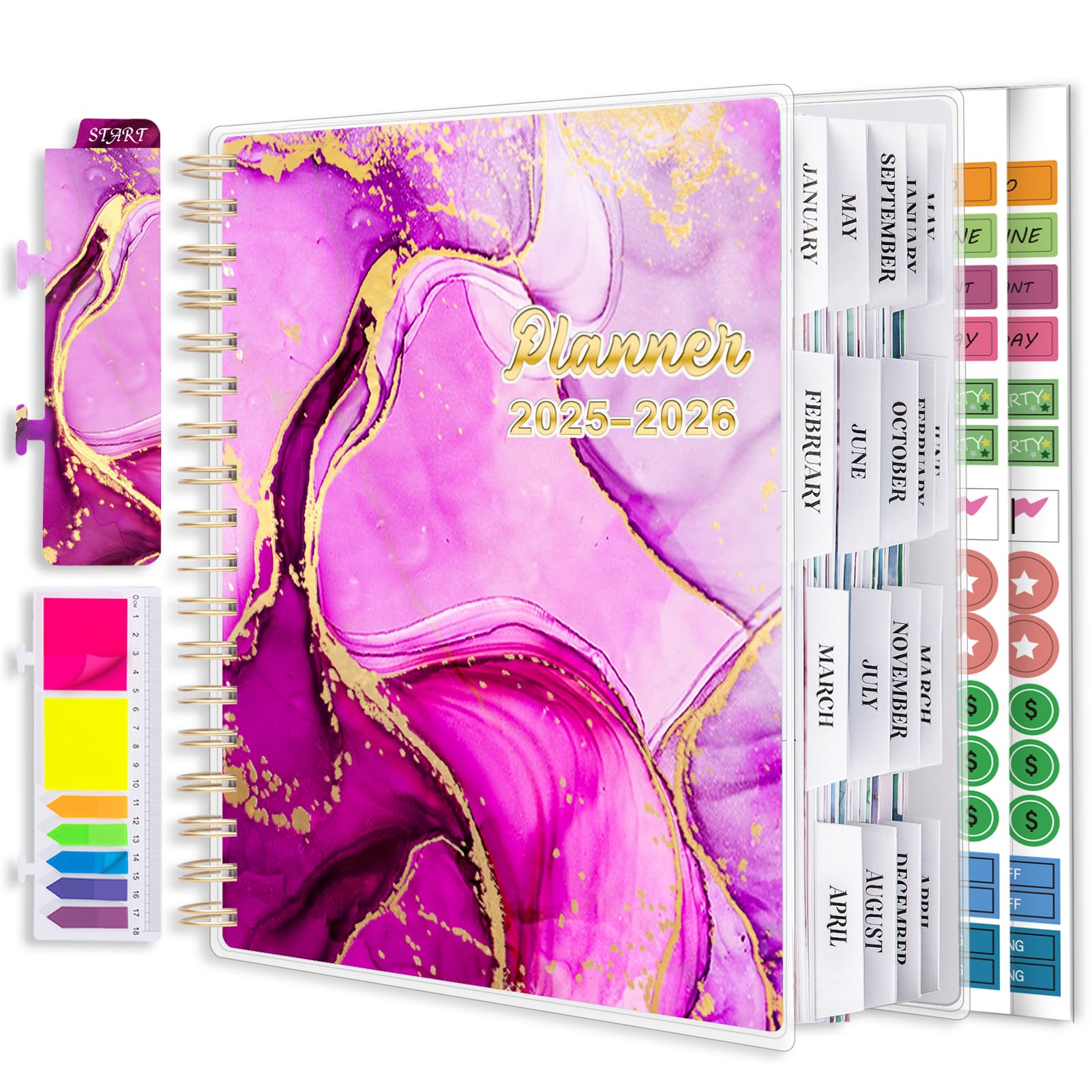Planner 2025-2026 7.9" x 9.8", Large 18 Months Academic Daily Weekly Monthly Planner Yearly Agenda Jan. 2025–June. 2026, Page Tabs, Separator Page, Pocket Folder, Bookmark, Stickers, Sticky Note Set