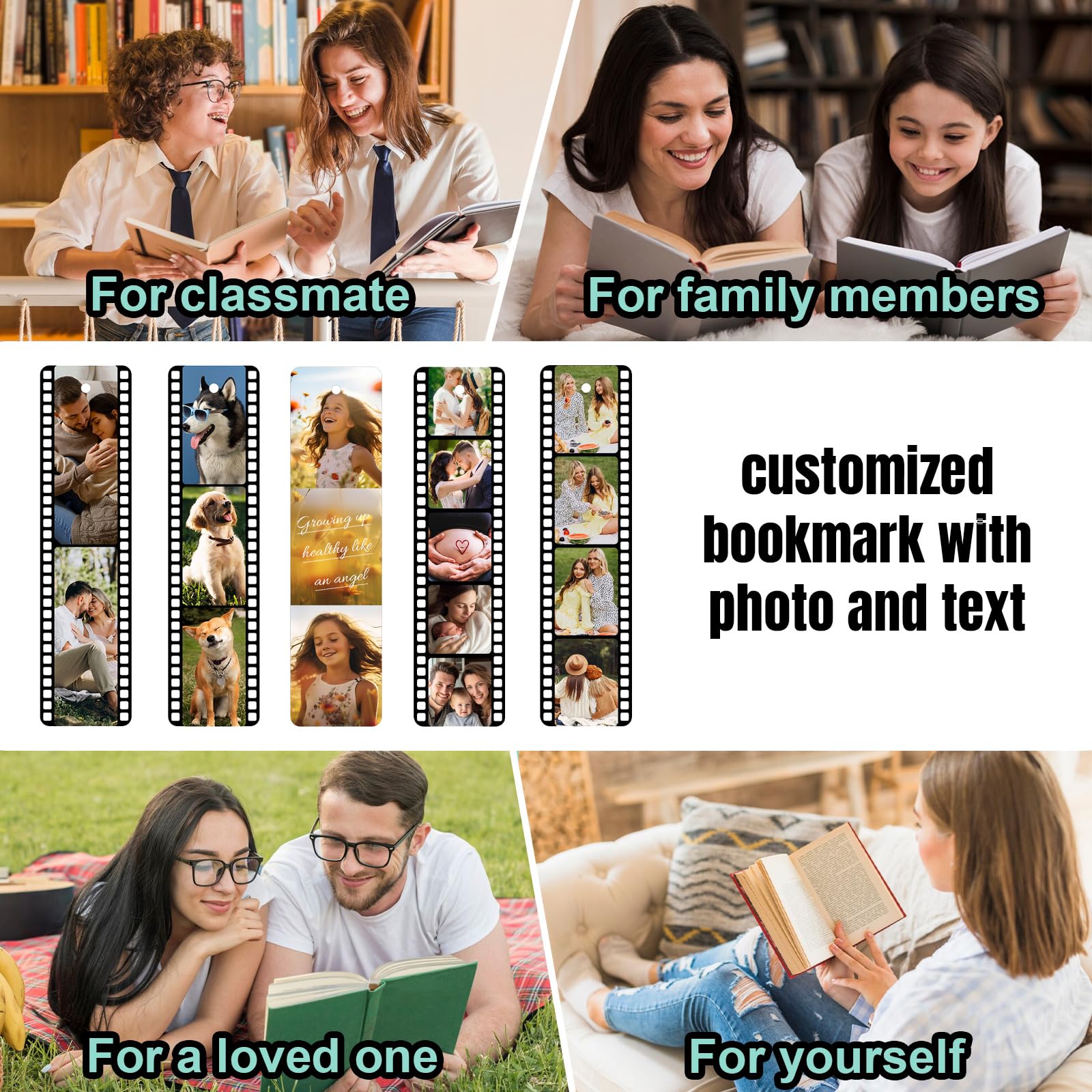 Personalized Bookmark with Picture Text Metal Custom Bookmarks with Tassel Double-Sided Custom Engraved Photo Color Bookmark for Book Lovers Kids Women Men Christmas Birthdays Valentine’s Day Gift