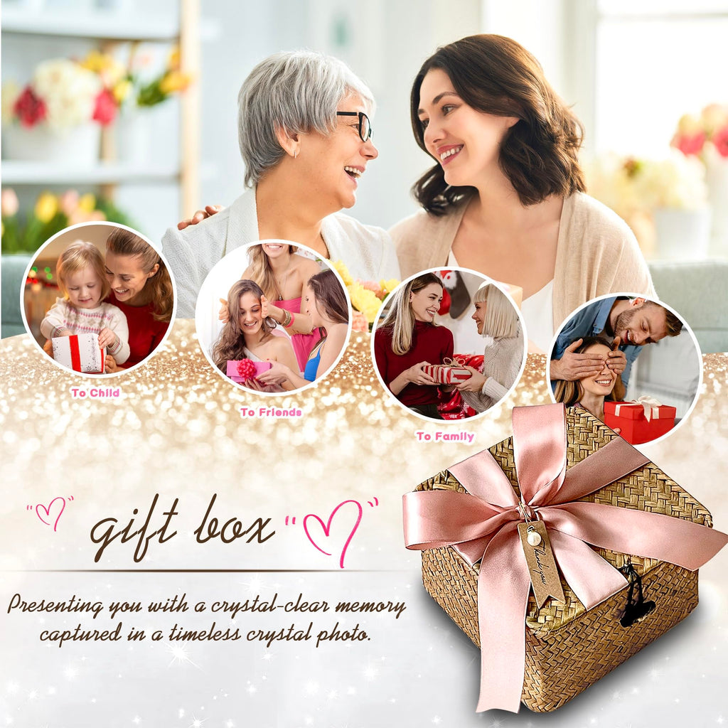 3D Crystal Photo, Great Christmas Personalized Gifts for Women, Wife, Her, Him, Mom, Dad, Men, Husband, 3D Laser Etched Glass Picture, Customized Xmas Anniversary Couple Birthday and Pet Gifts