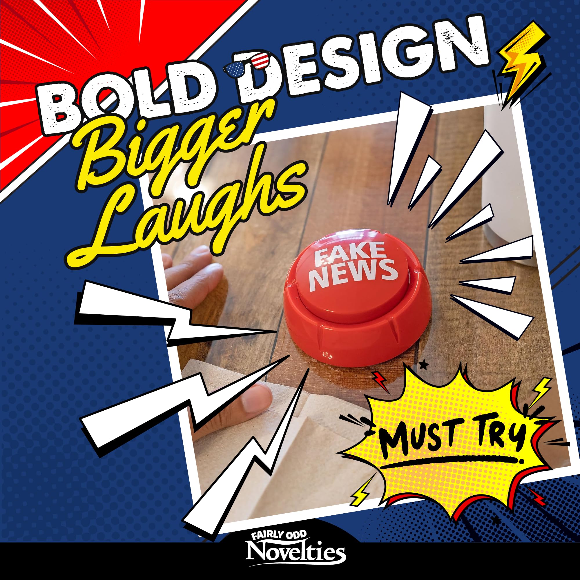 Fairly Odd Novelties Trumped Up Fake News Button - 7 Hilarious Donald Trump Sayings for Political Humor - Red, A Must-Have for Parties and Office Fun!