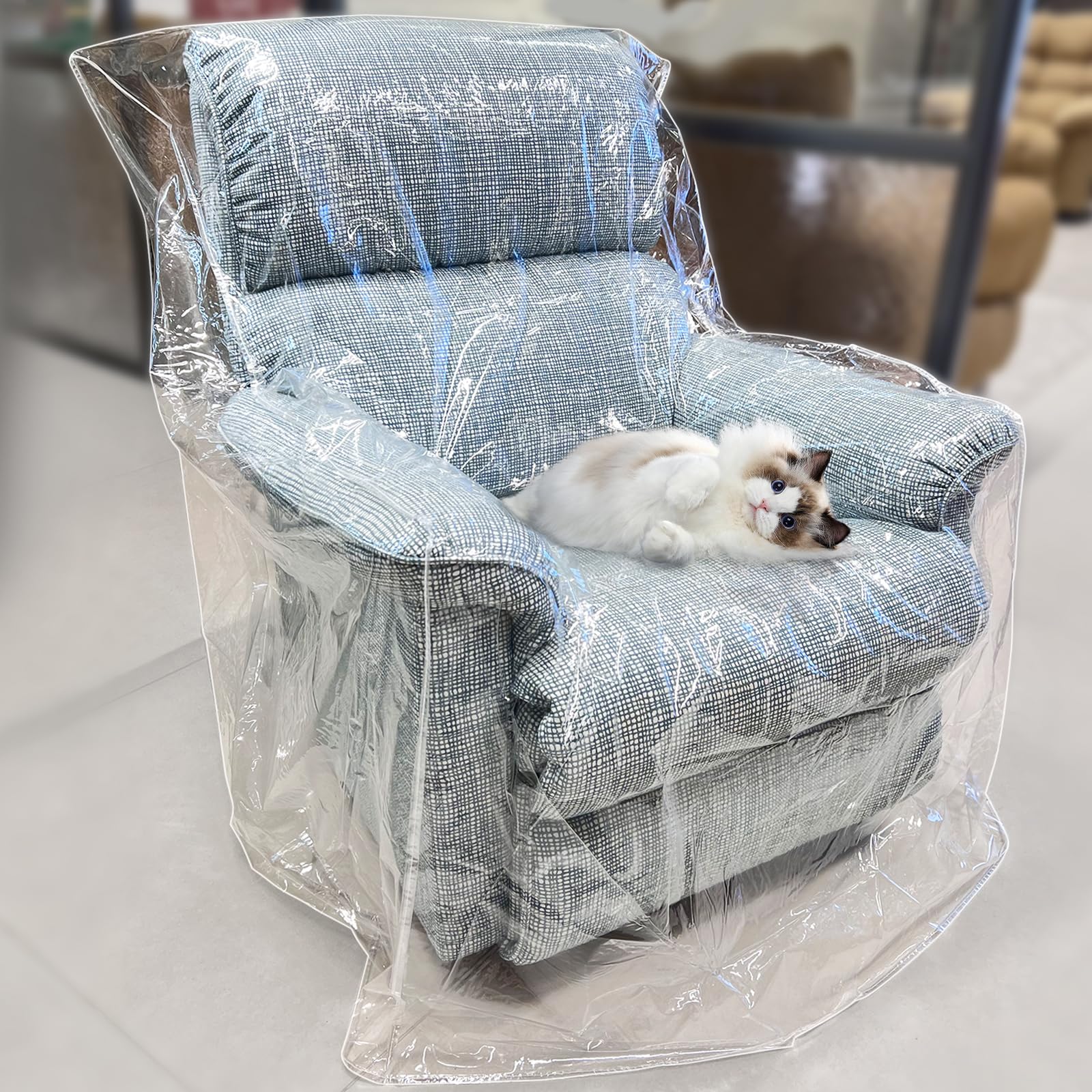 Swanna Plastic Recliner Furniture Cover – Clear Moving Bag for Couch, Heavy Duty Waterproof Cover Pets | Cat Scratching Protector,Plastic Chair Cover 42" BH x 25" AH x 36”W x 40”D (Armchair-1 Pack)