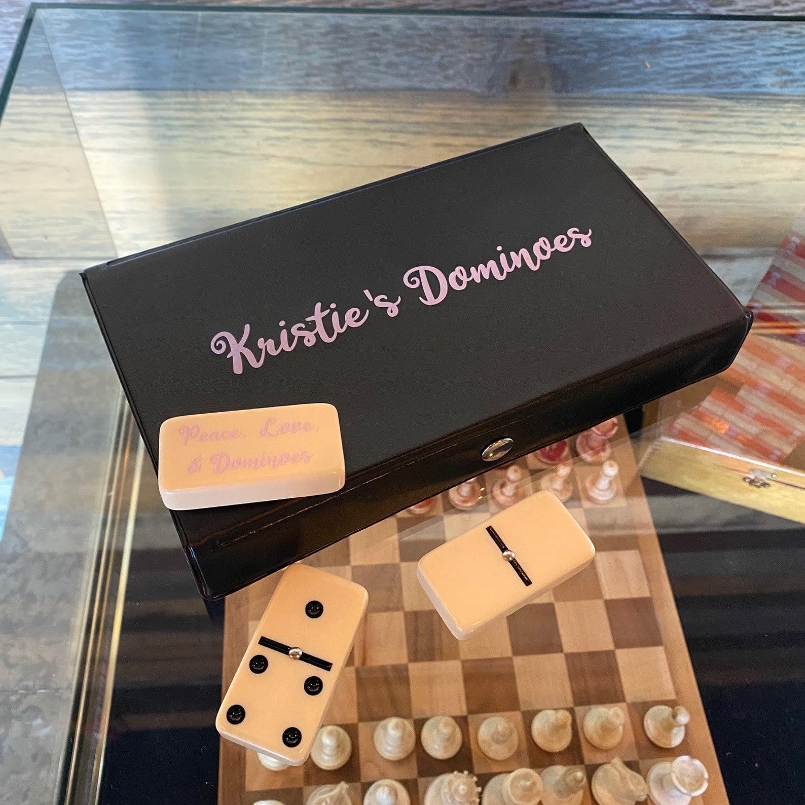 WE Games Personalized Double 6 Domino Set with Spinners in Vinyl Case, Dominoes Set for Adults, Customized Gifts