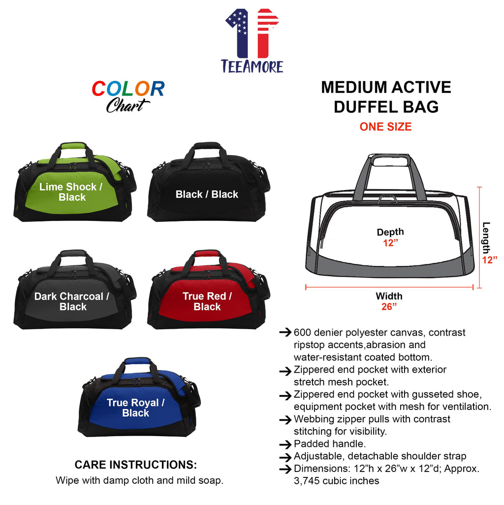 Custom Sport Duffel Bag Add Your Embroidered Text Medium Active Sport Gym Travel Duffel Bag Black Black